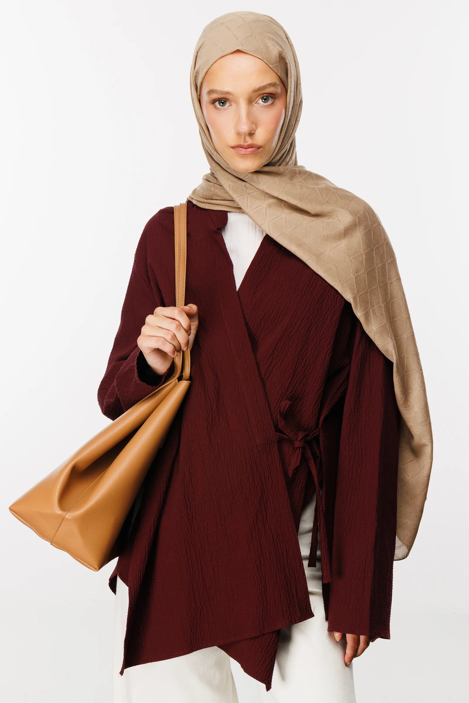 Bamboo Jacquard Shawl - Almond
