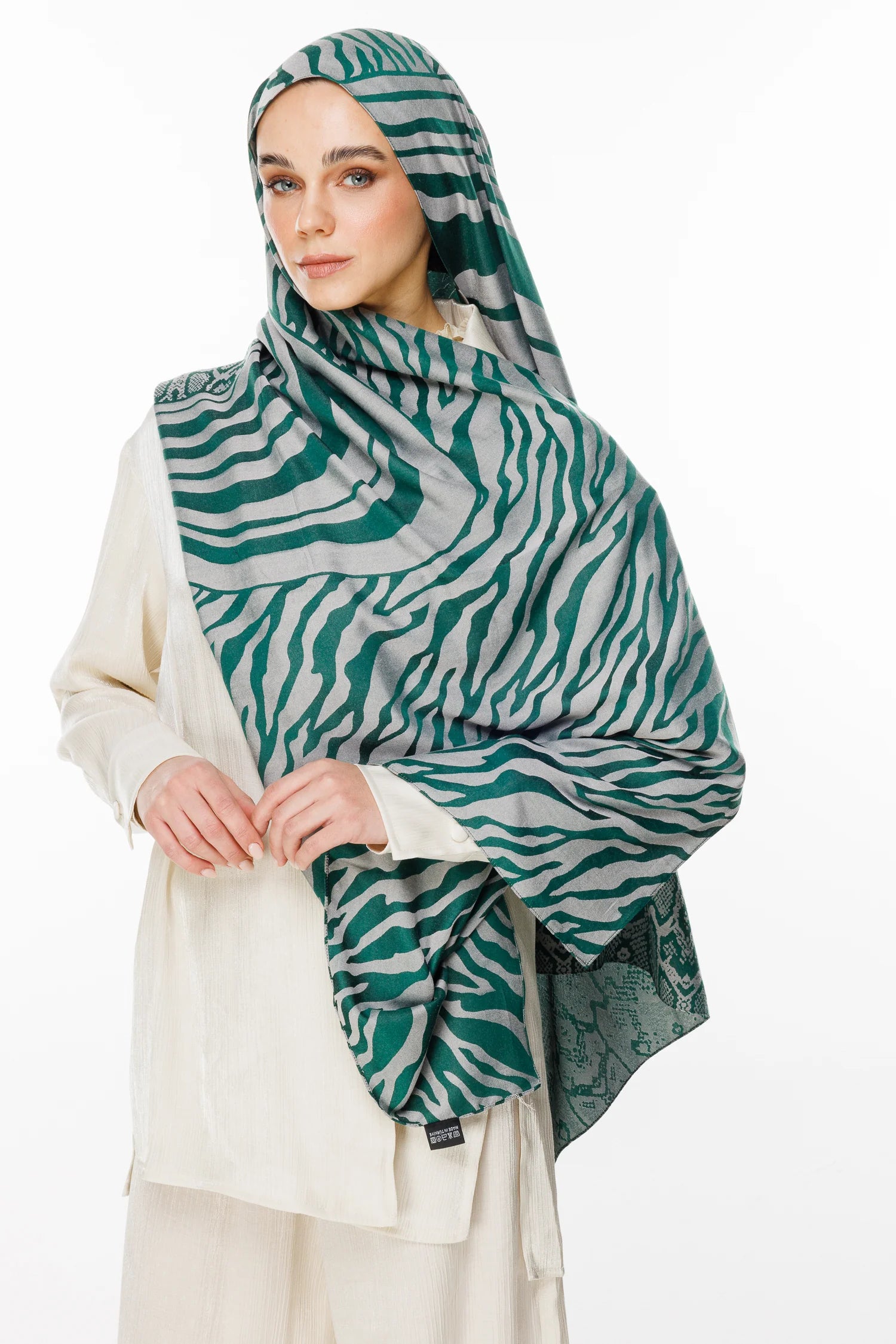 Riad Pattern Double-Sided Shawl - Emerald Pink