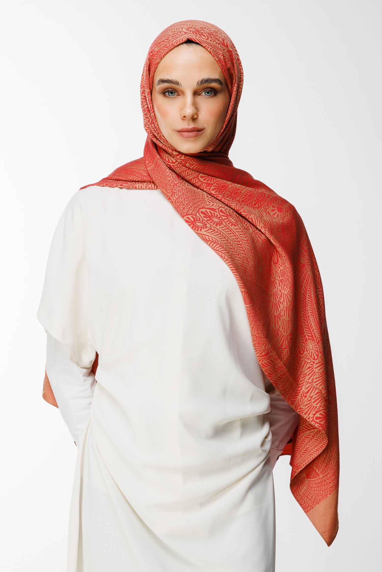 Mayra Pattern Double-Sided Scarf - Mink-Red