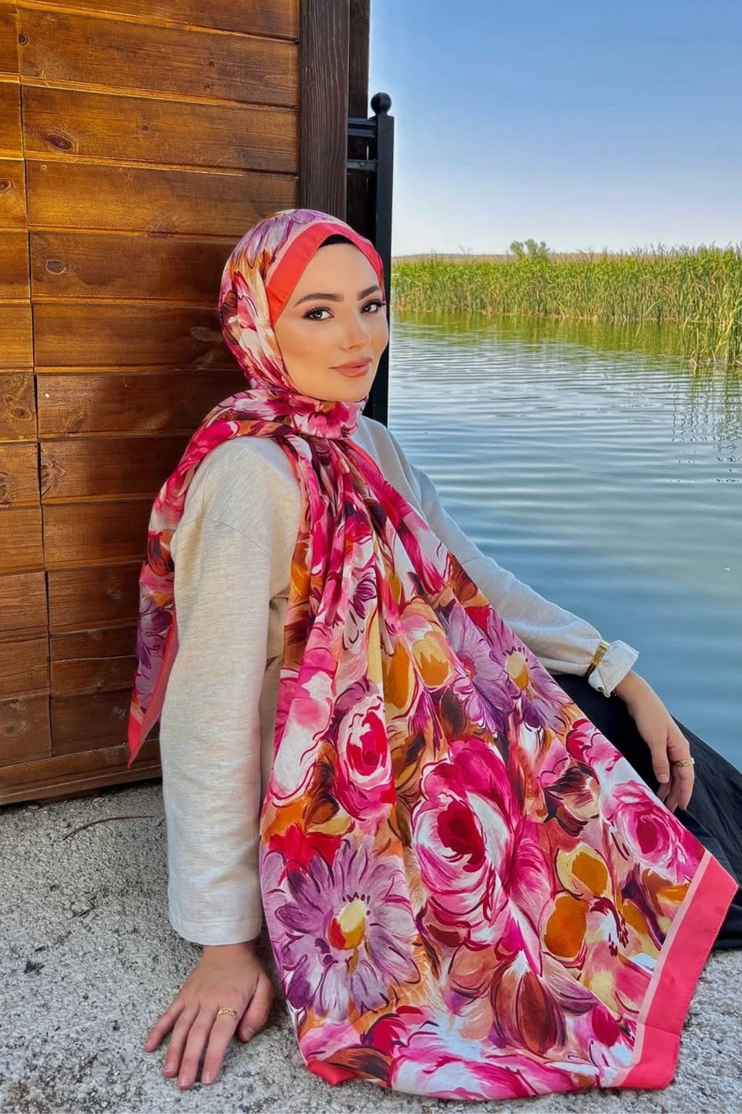 Rossel Pattern Cotton Scarf - Salmon