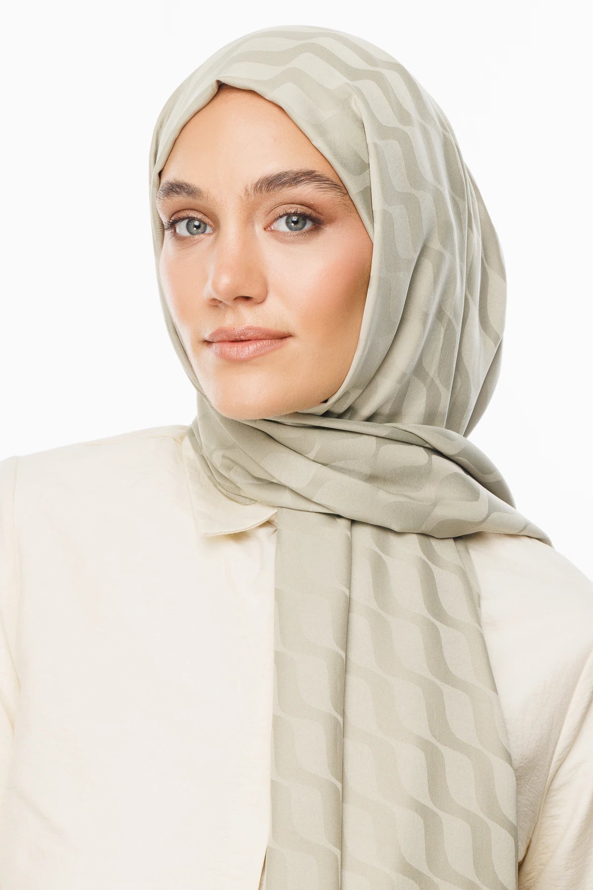 Wave Pattern Silky Jacquard Scarf - Sage