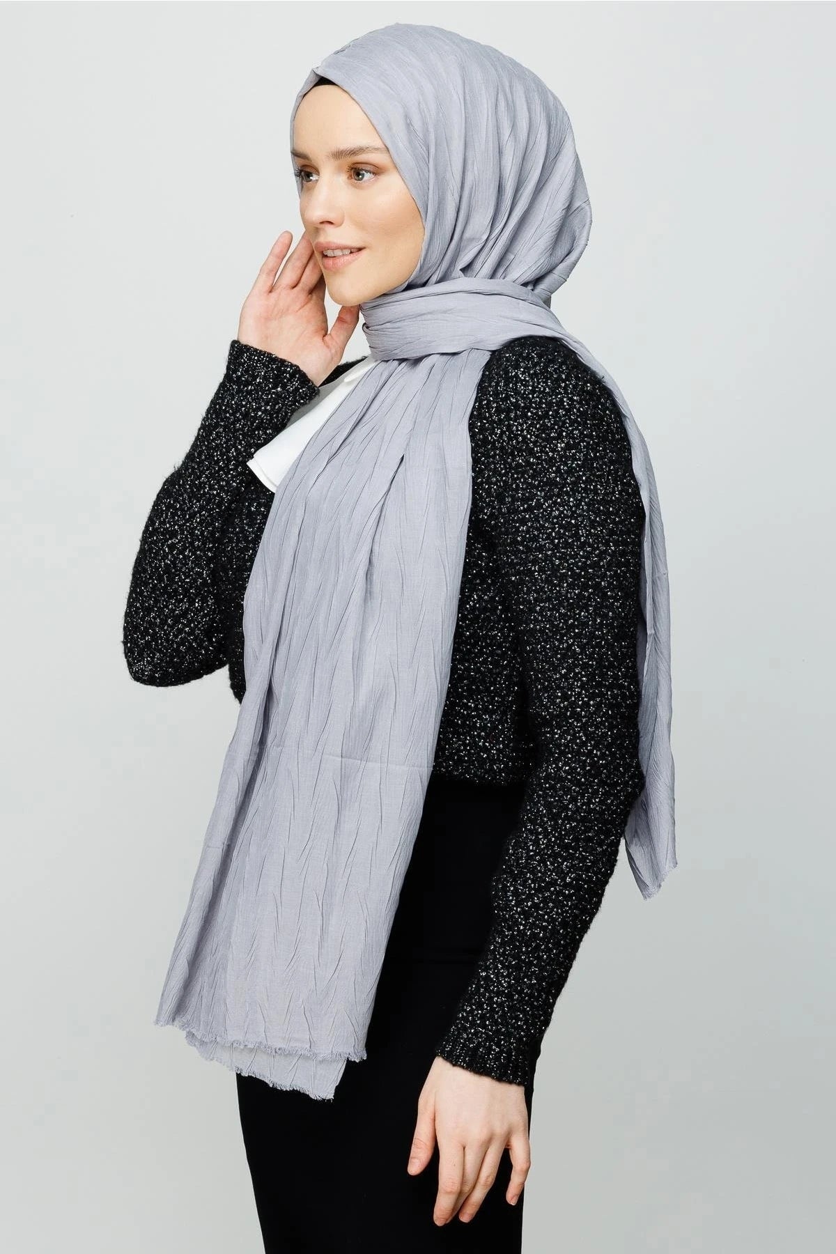 Pleated Bamboo Shawl - Silver