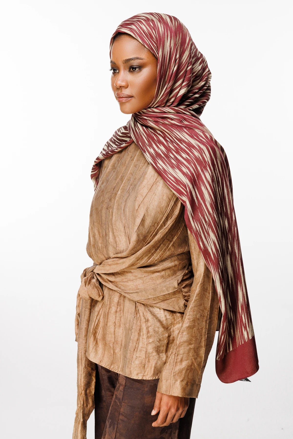 Selis Pattern Double-Sided Scarf - Plum-Salmon