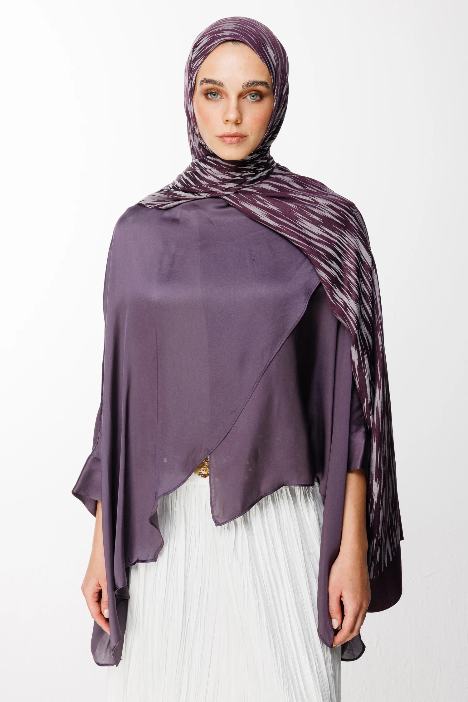 Selis Pattern Double-Sided Scarf - Purple-Gray