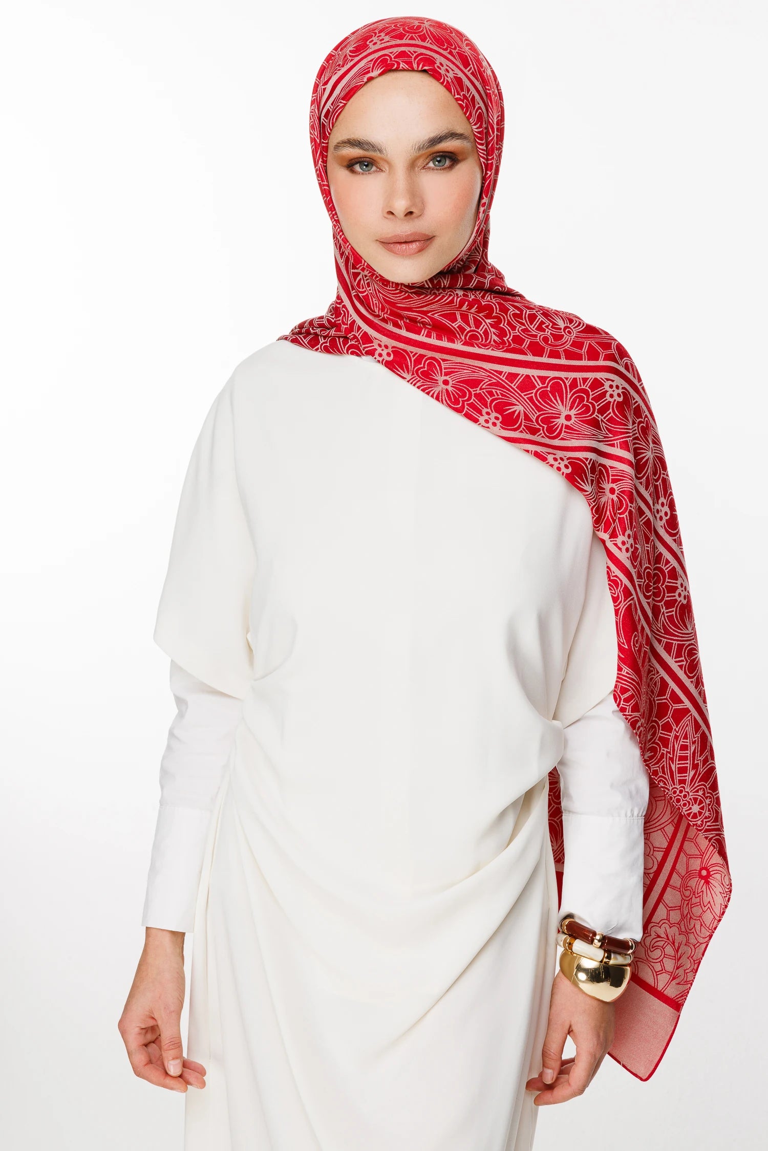 Lavin Pattern Double-Sided Scarf - Burgundy-Mint Green