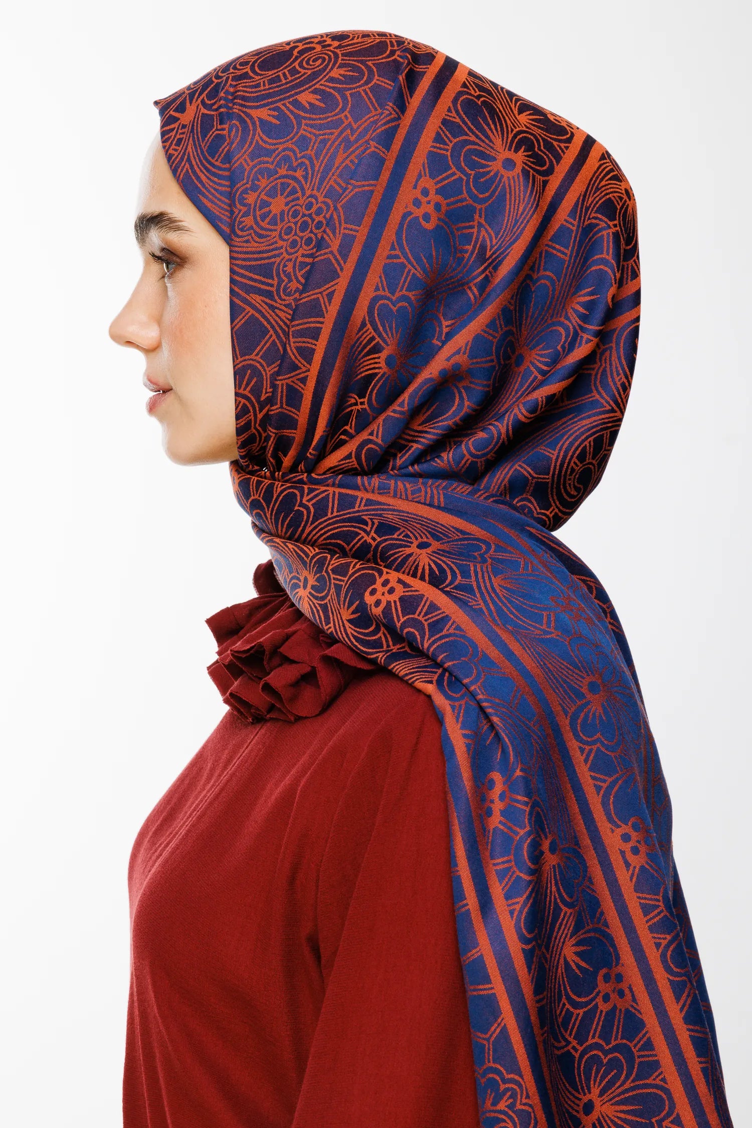 Lavin Pattern Double-Sided Scarf - Dark Blue - Onion Peel
