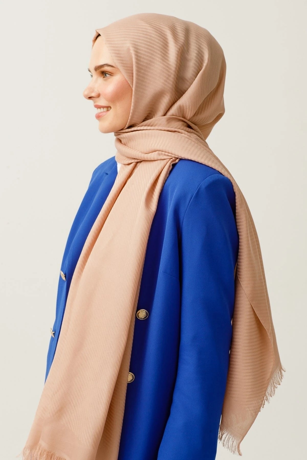 Striped Pattern Cotton Jacquard Scarf - Rose