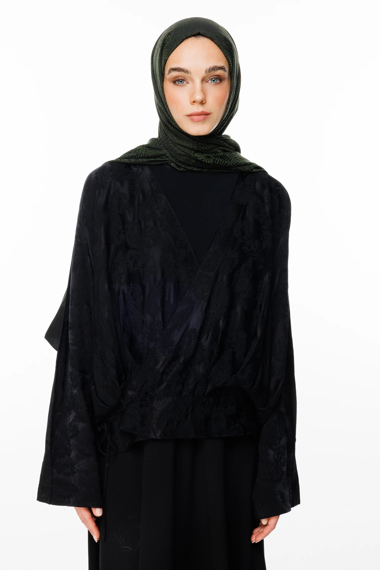 Mayra Pattern Double-Sided Scarf - Black-Khaki