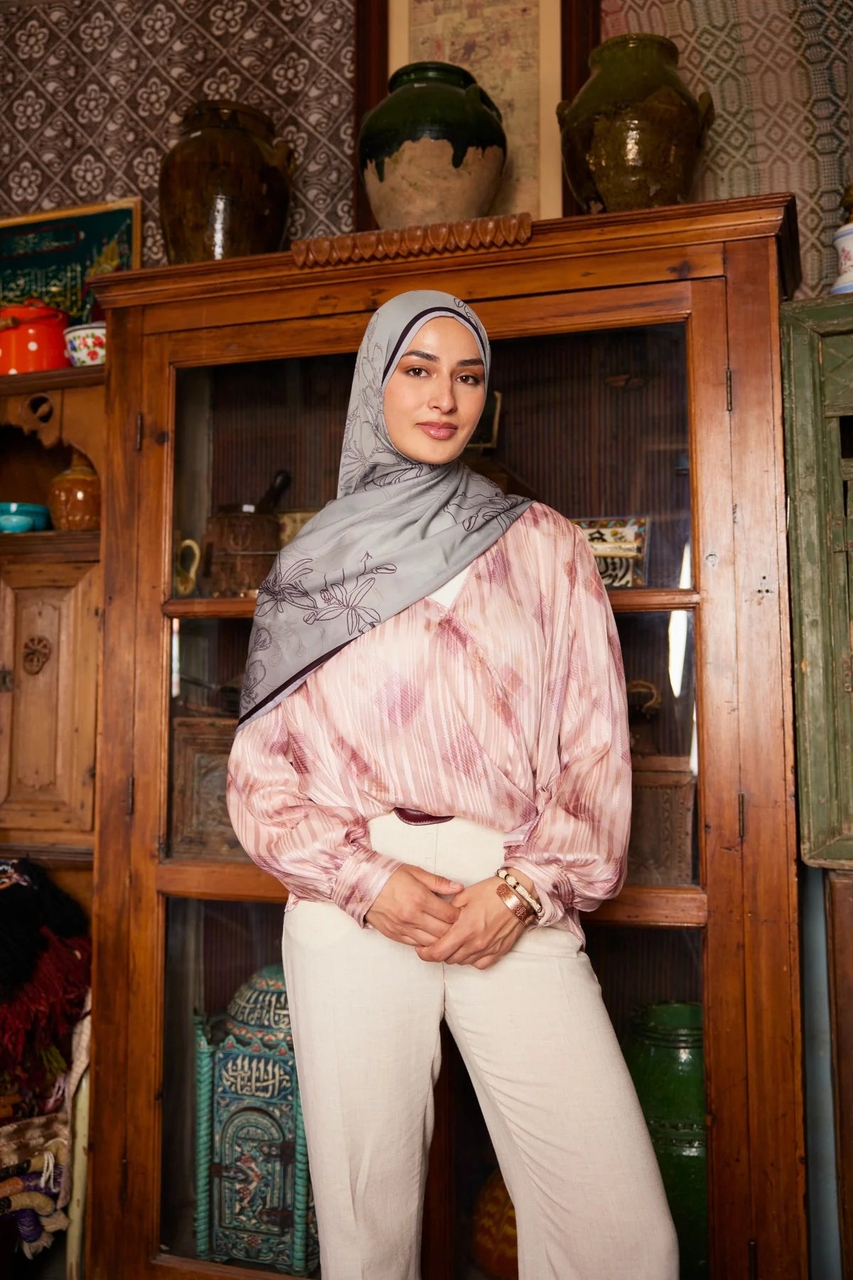Yekta Pattern Sakura Silk Scarf - Beige
