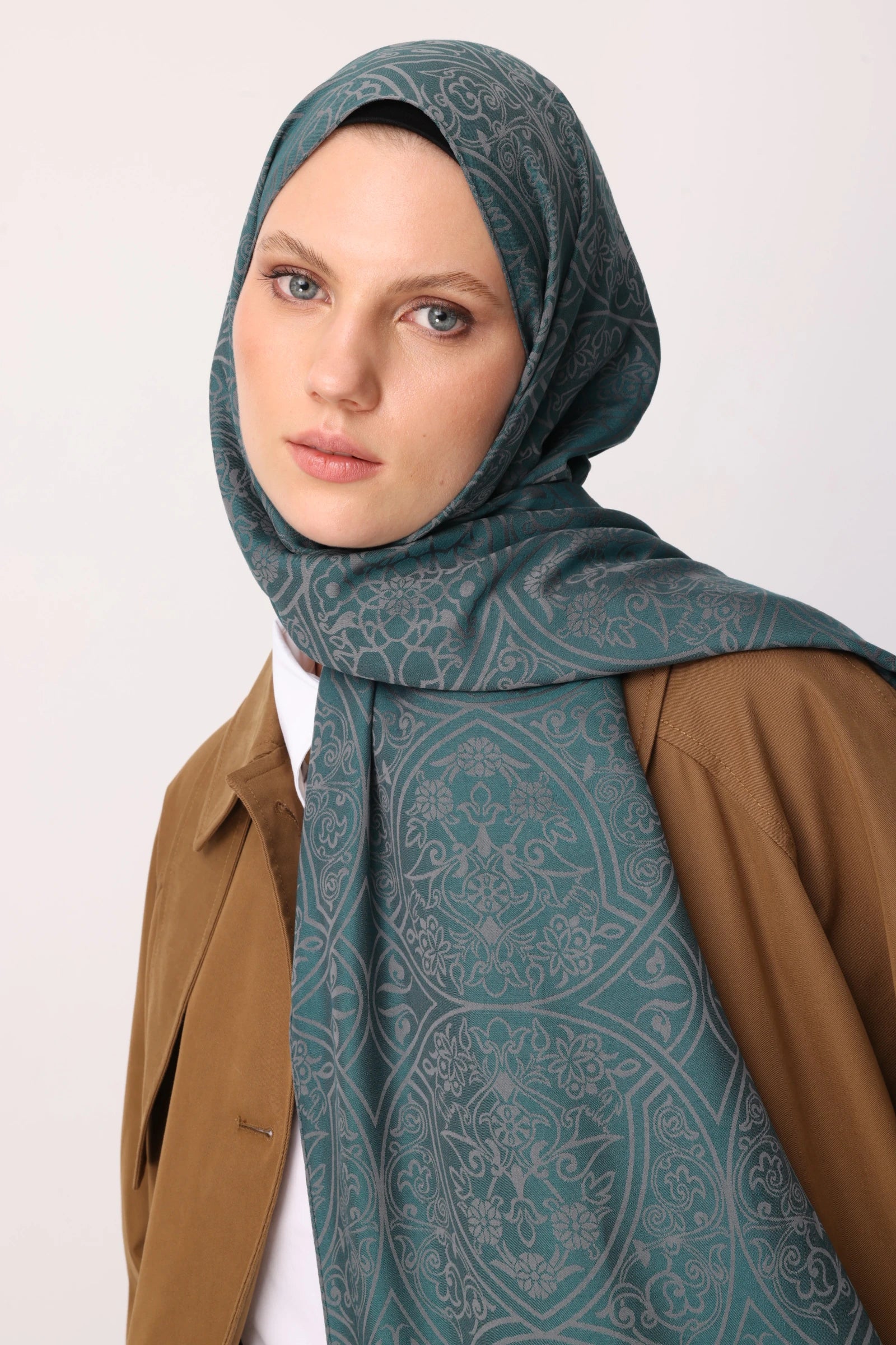 Morocco Pattern Double-Sided Scarf - Dark Grey-Emerald