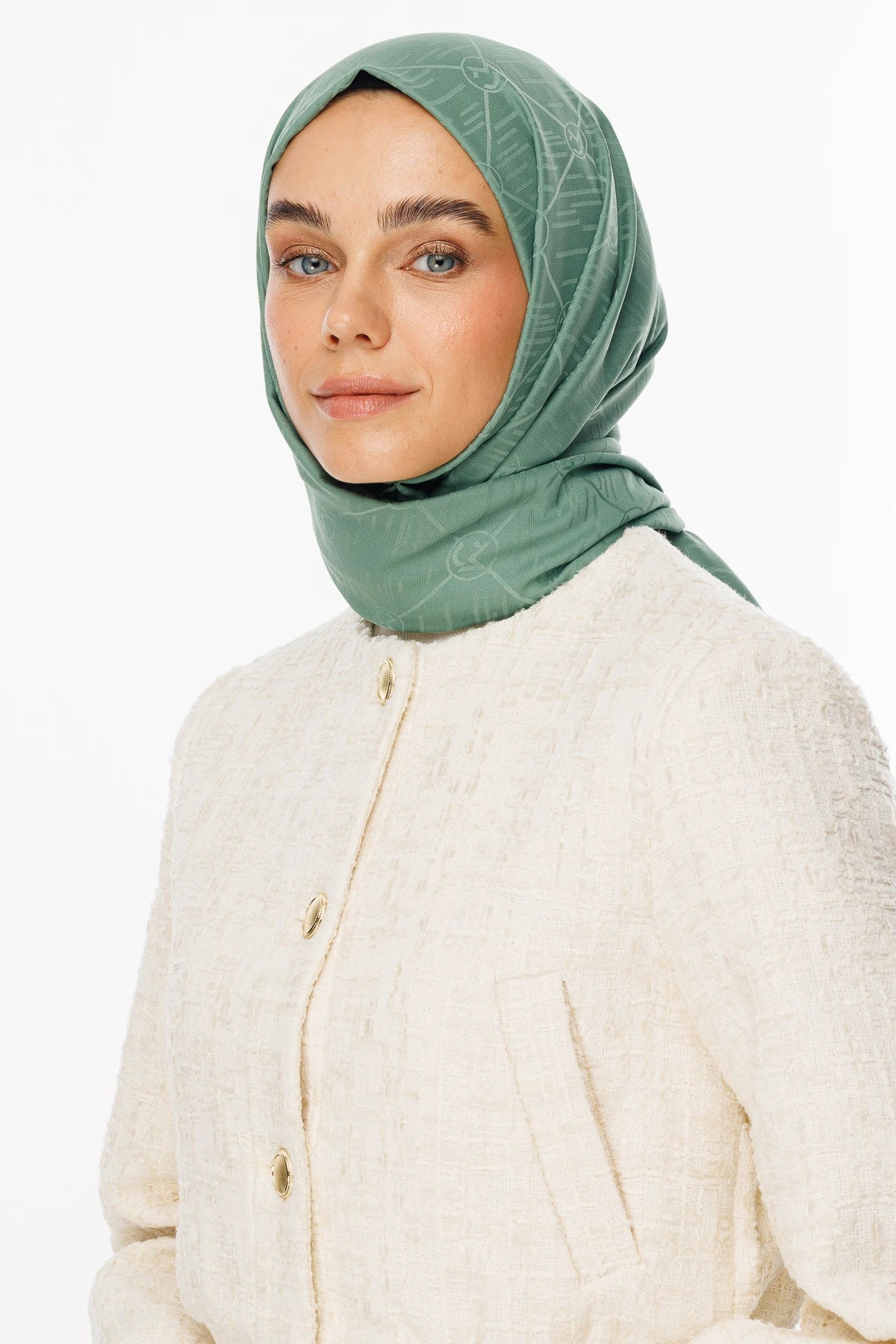 Moon Is Desen Jacquard Shawl - Mold Green