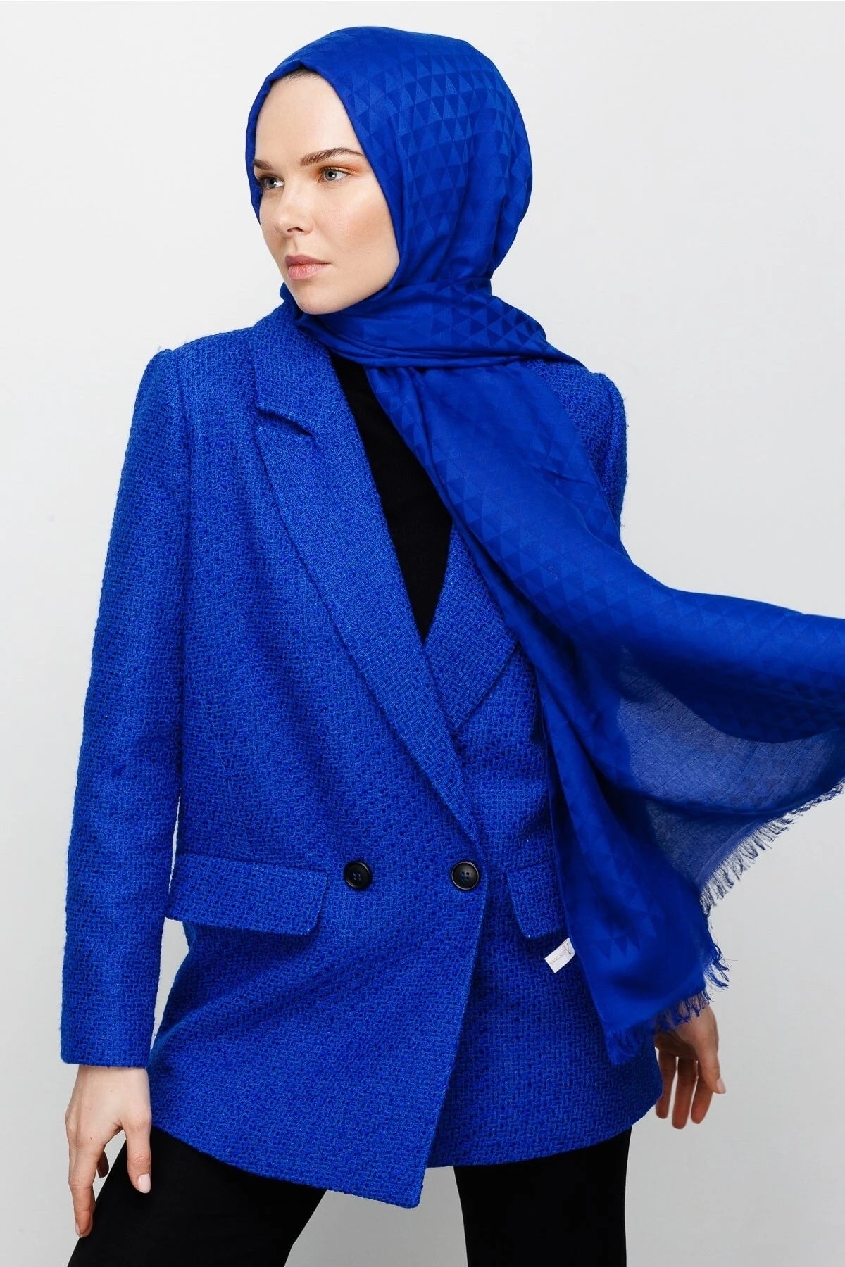 Prism Pattern Cotton Jacquard Scarf - Saks Blue