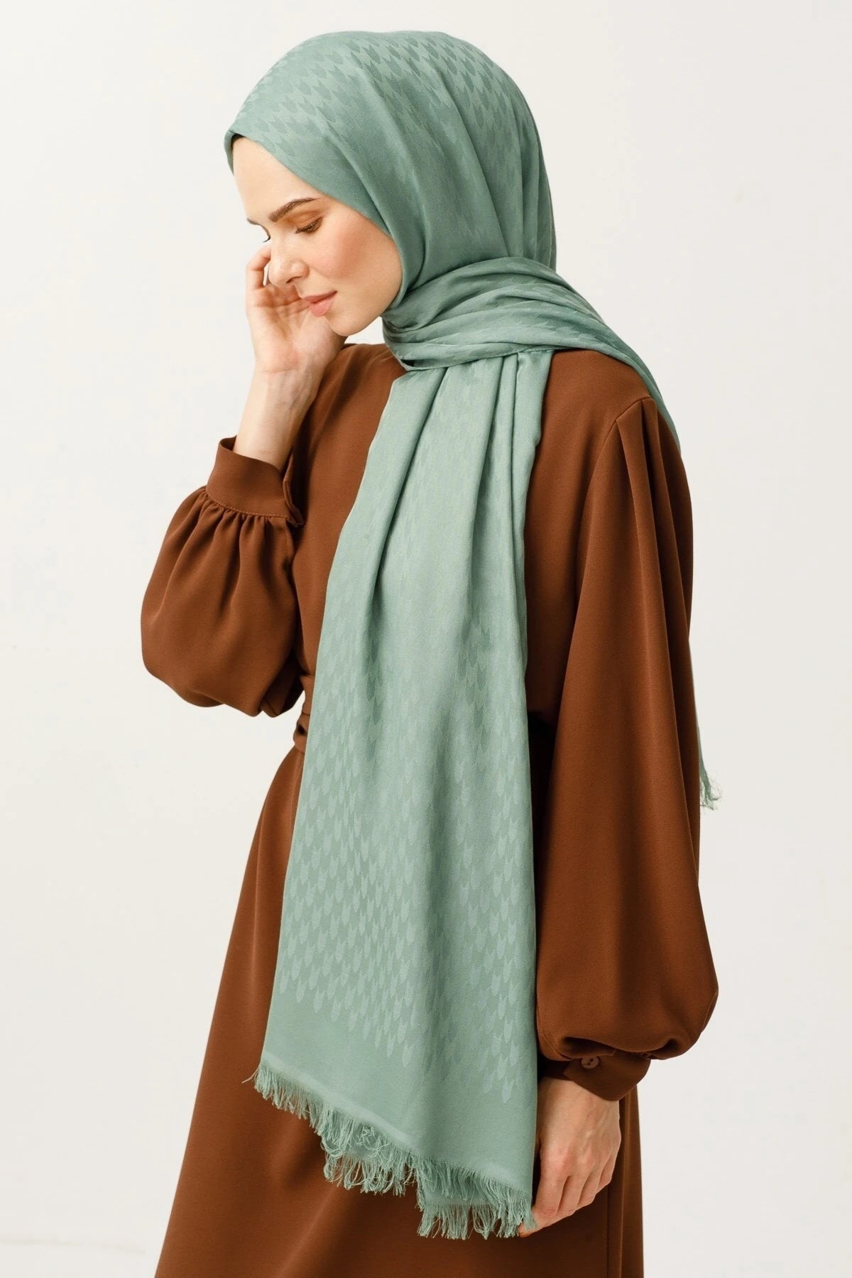 Swallow Pattern Cotton Jacquard Shawl - Mold Green