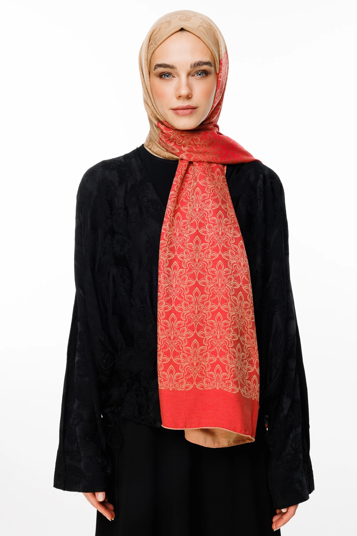 Nora Pattern Double-Sided Scarf - Mink-Red