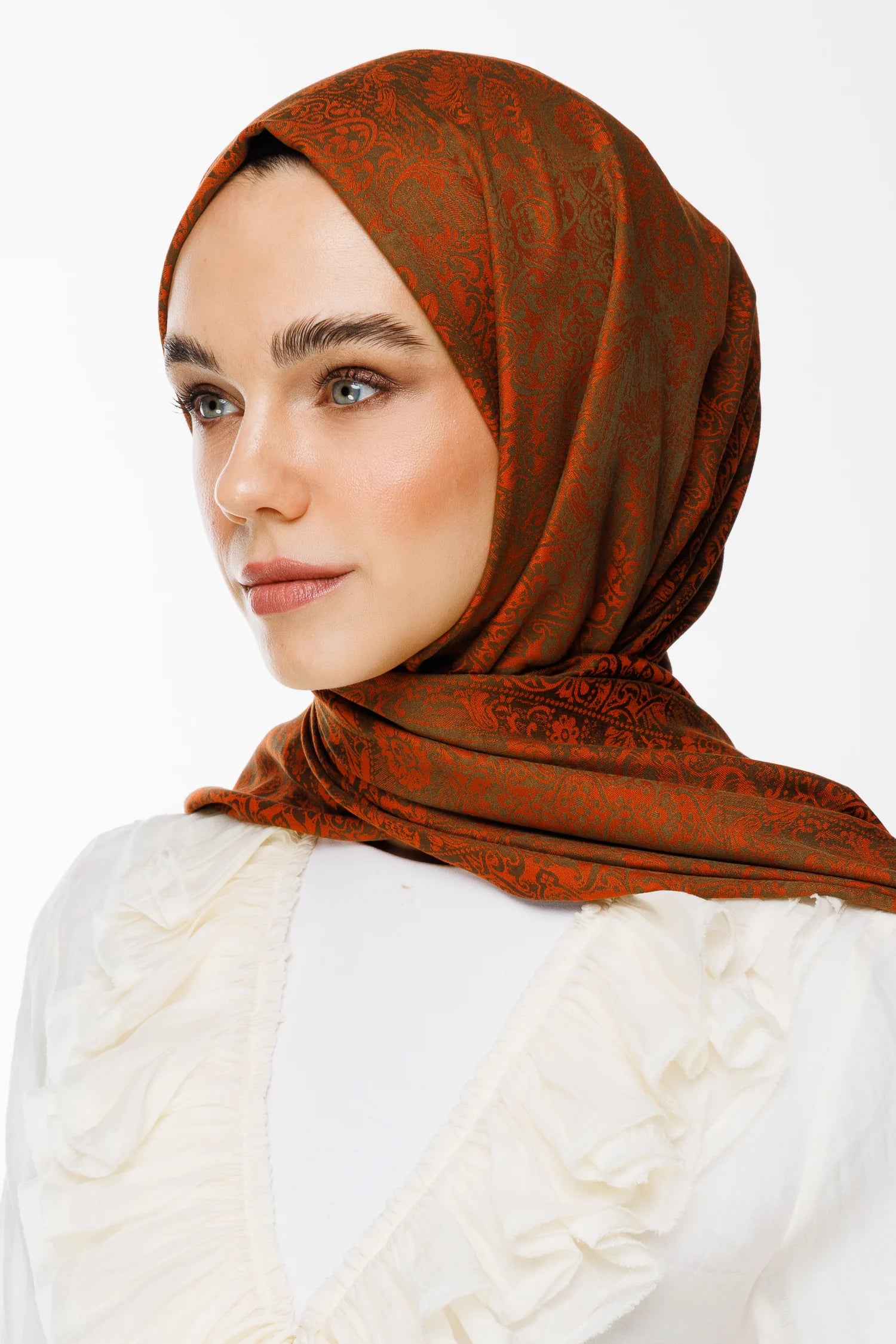 Henna Pattern Double-Sided Scarf - Dark Khaki-Cinnamon