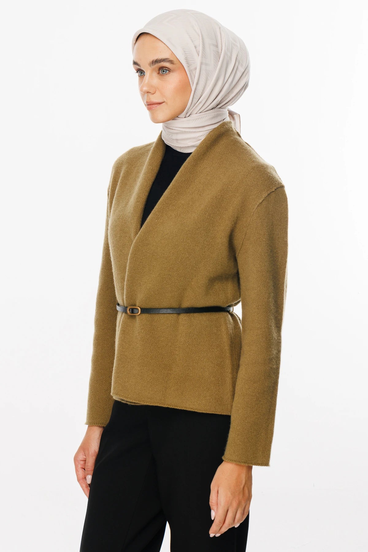 Viora Pattern Silky Jacquard Scarf - Stone Color