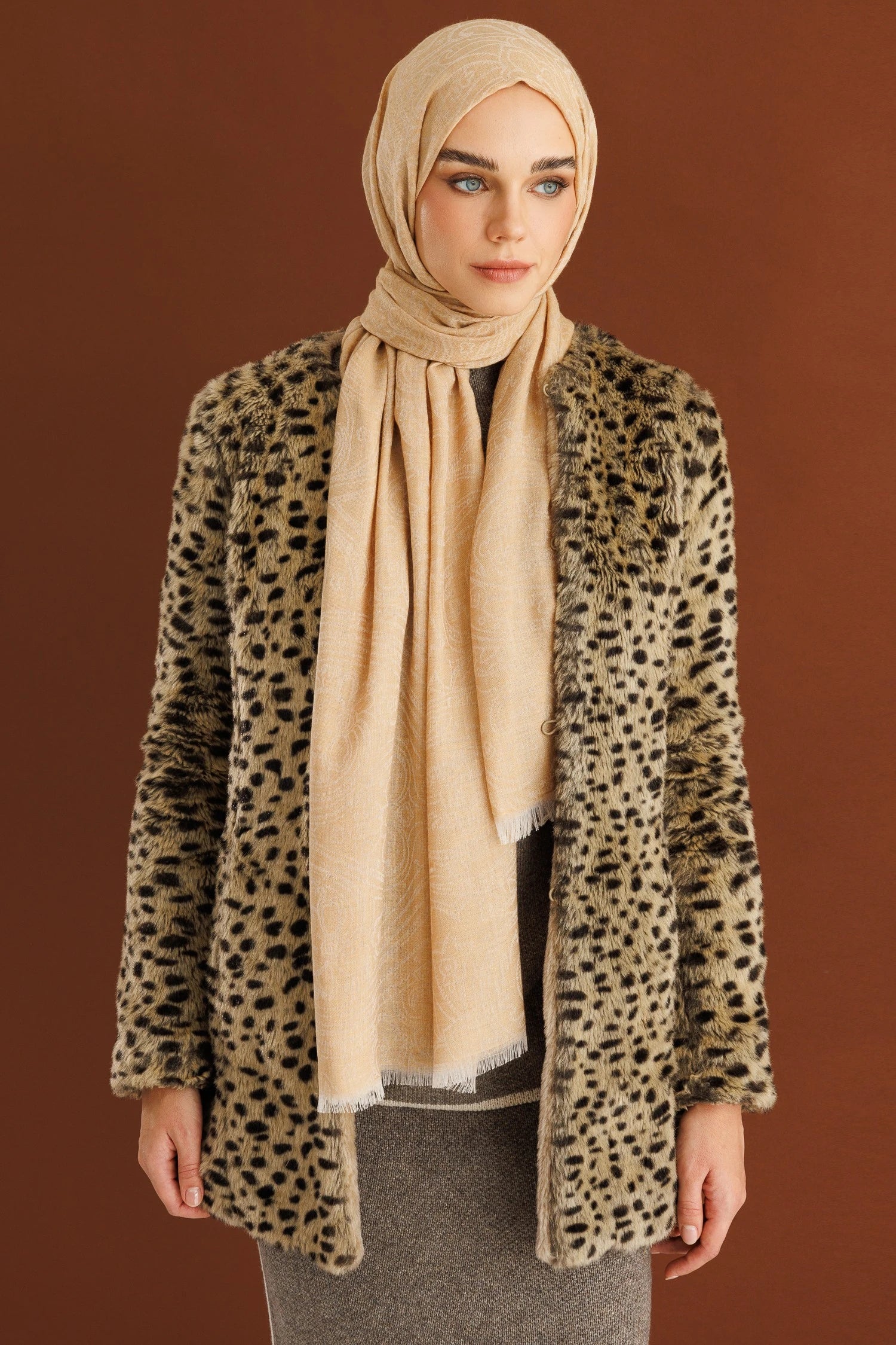 Rumi Pattern Wool Cashmere Shawl - Mustard