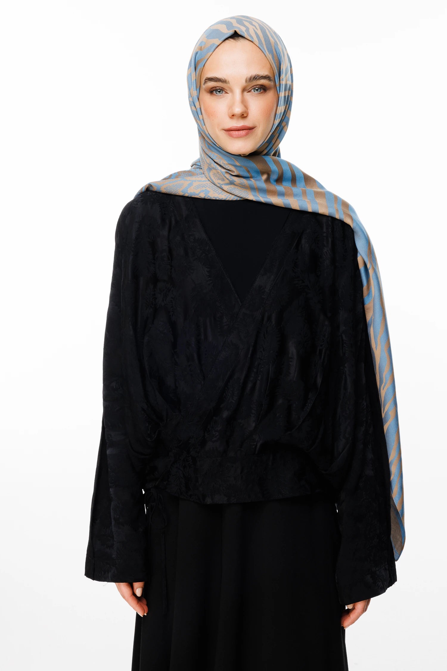 Riad Pattern Double-Sided Shawl - Mink-Turquoise