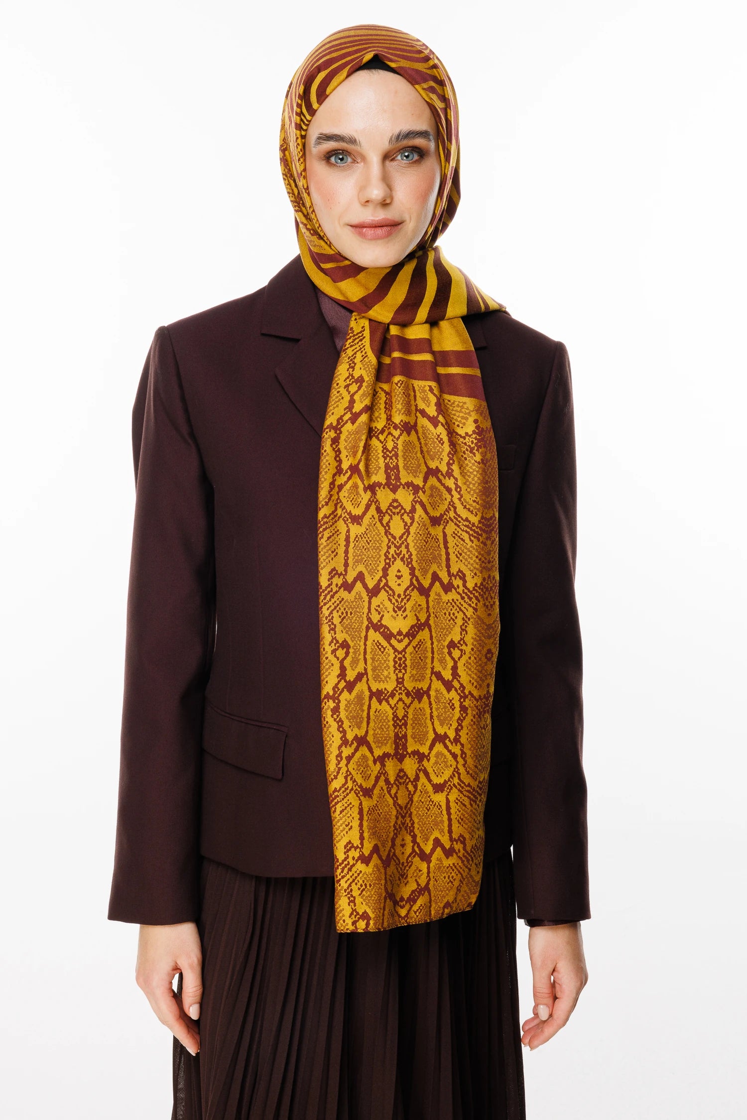 Riad Pattern Double-Sided Shawl - Plum-Yellow