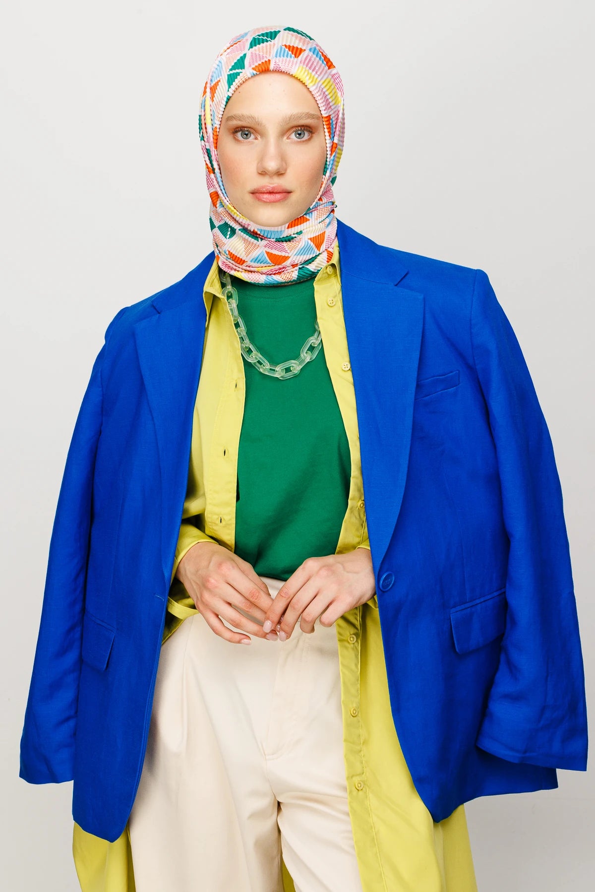 Prism Pattern Pleated Scarf - Benetton Green