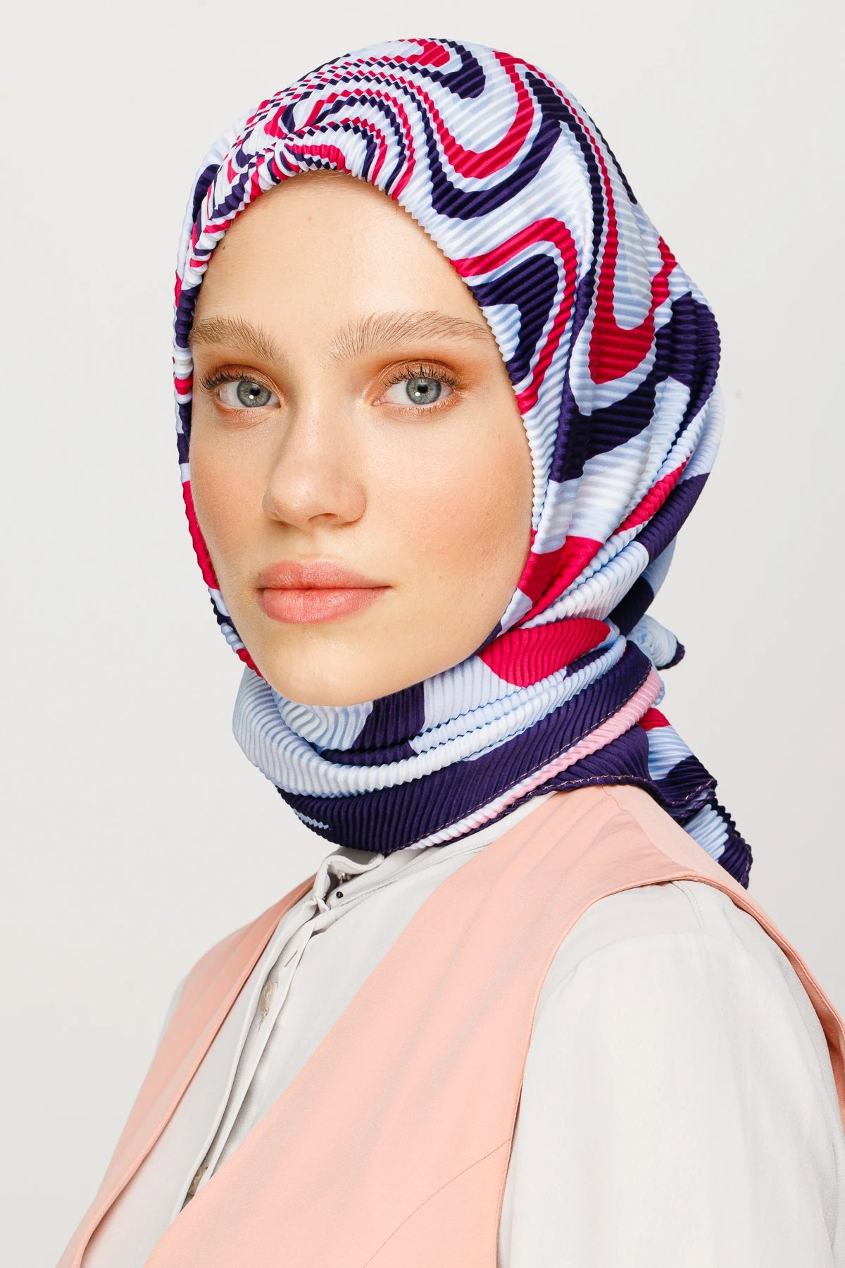 Mira Patterned Pleated Scarf - Ice Blue