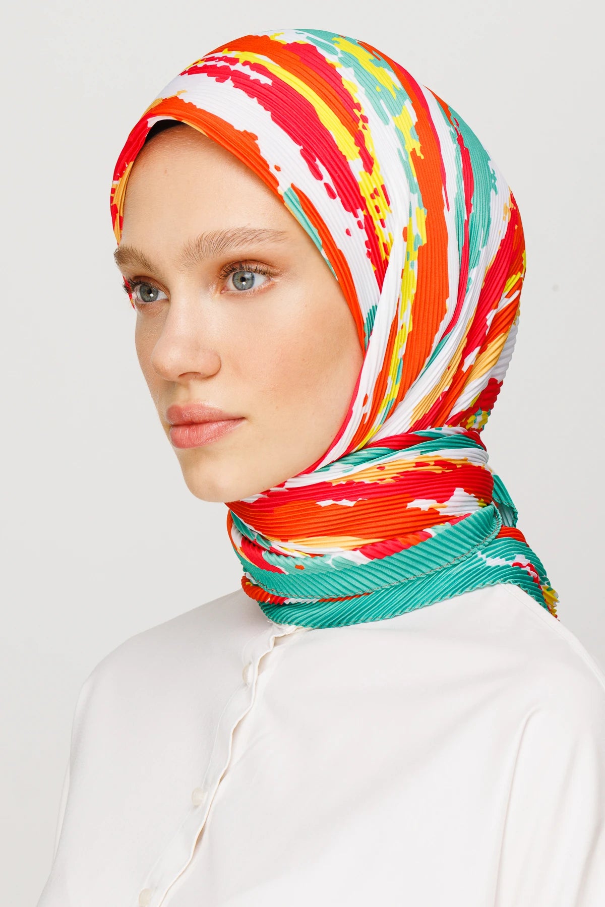 Batik Pattern Pleated Scarf - Mint Green