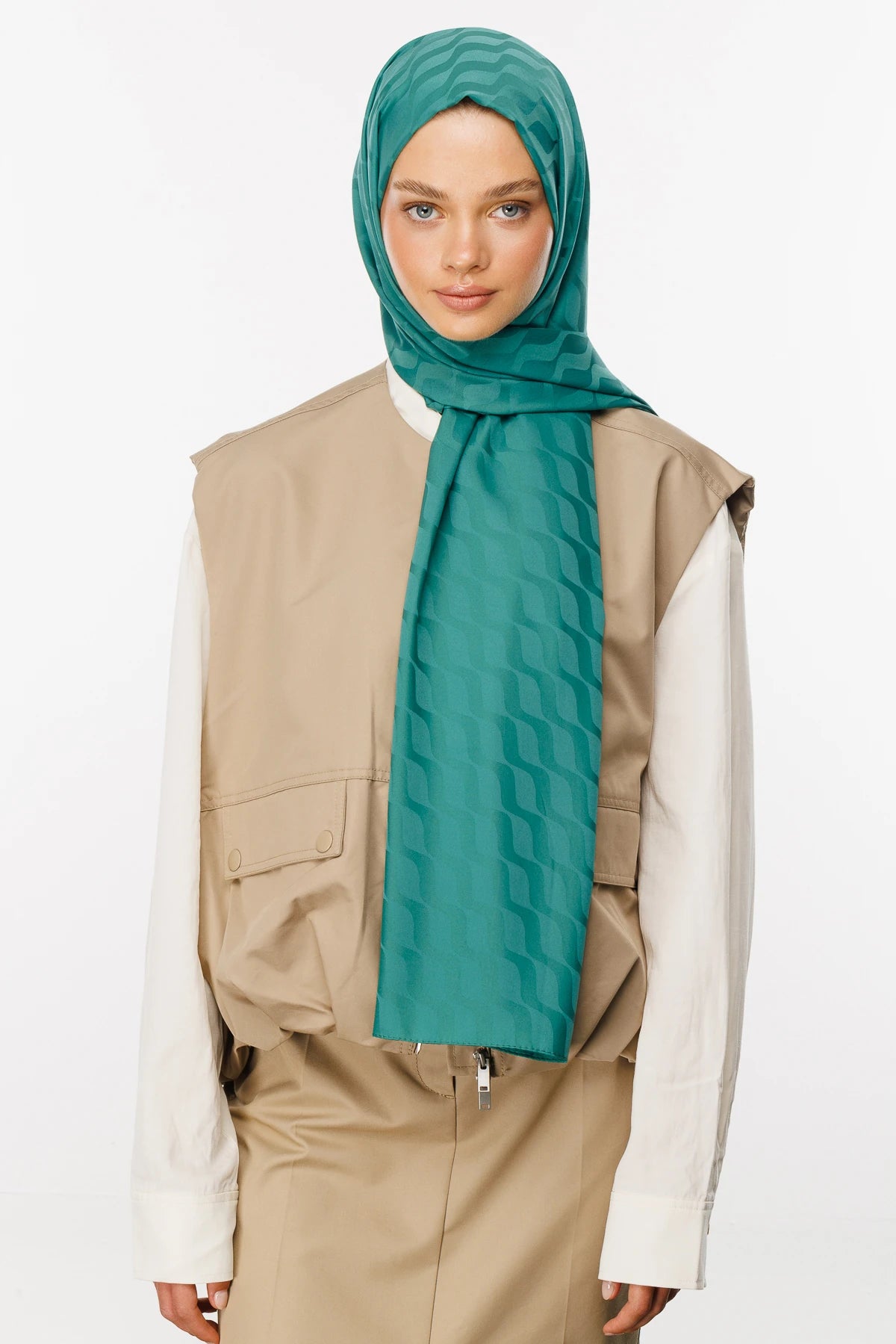 Wave Pattern Silky Jacquard Scarf - Mint Green