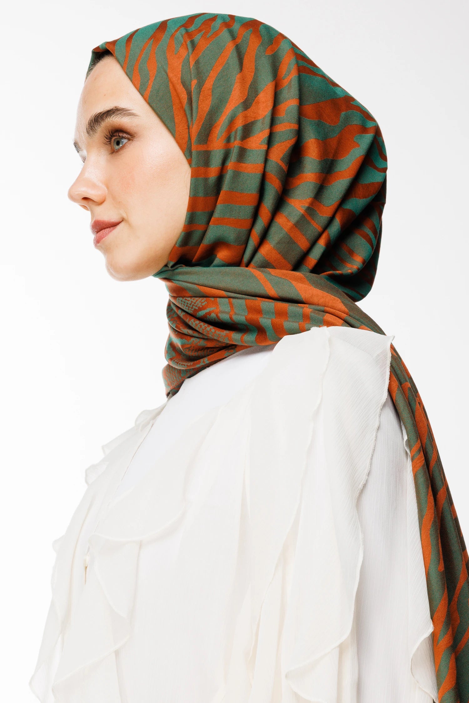 Riad Pattern Double-Sided Shawl - Cinnamon-Emerald