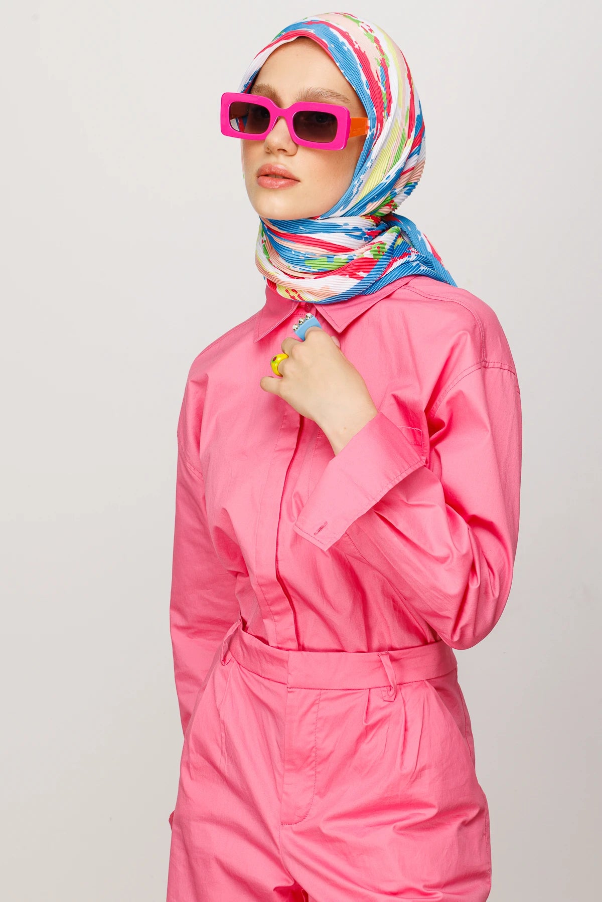 Batik Pattern Pleated Scarf - Baby Blue