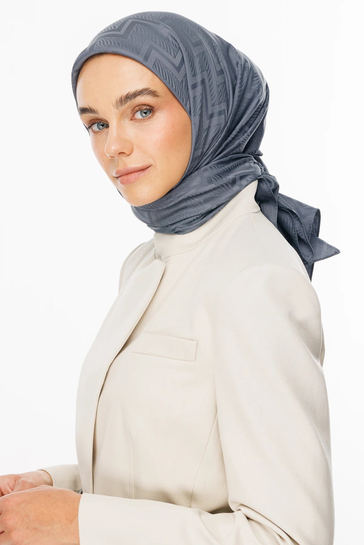 Viora Pattern Silky Jacquard Scarf - Smoked