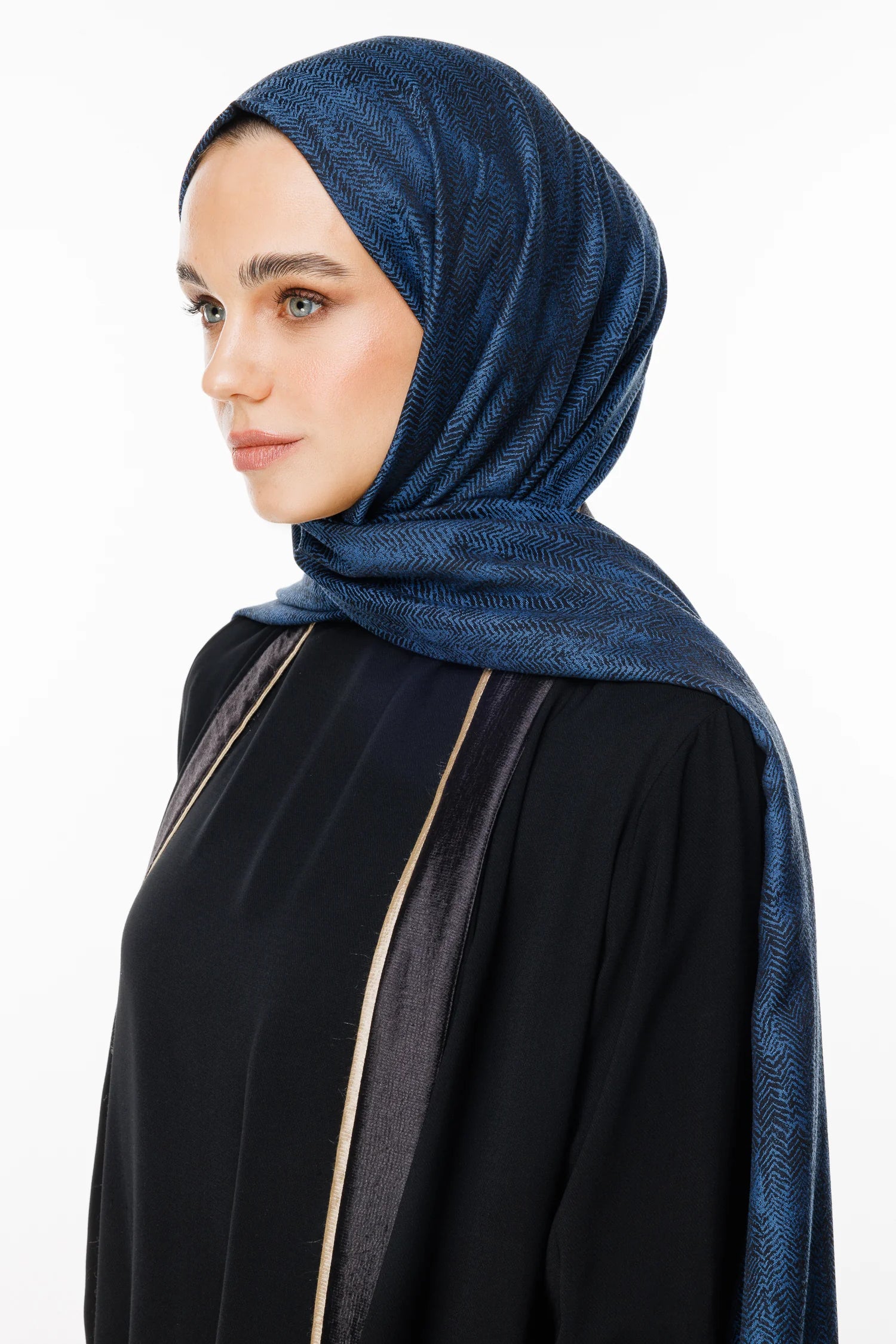 Sahara Pattern Double-Sided Shawl - Black-Indigo