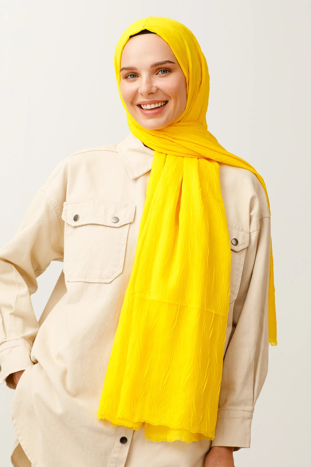 Pleated Bamboo Shawl - Yellow