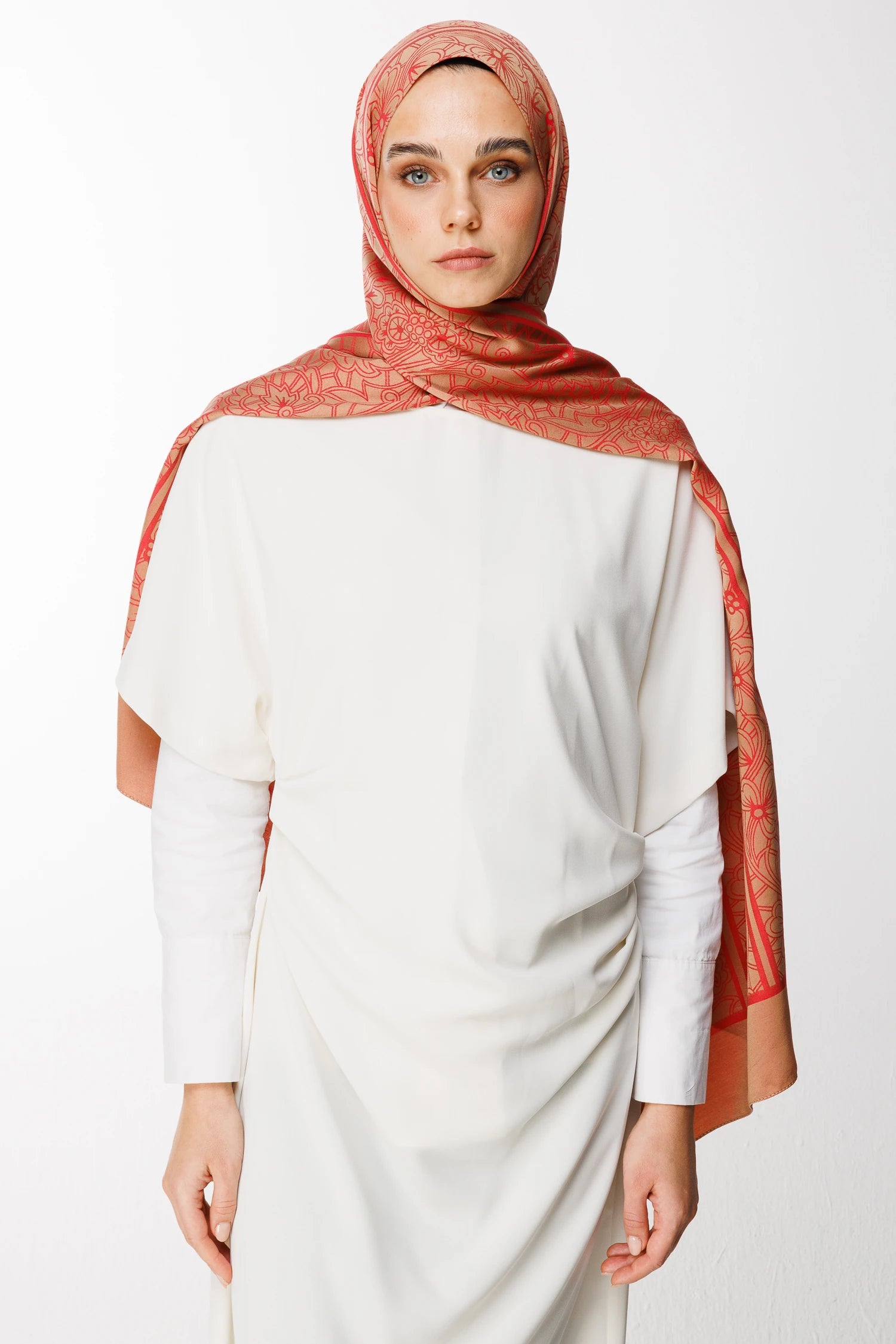 Lavin Pattern Double-Sided Scarf - Mink-Red
