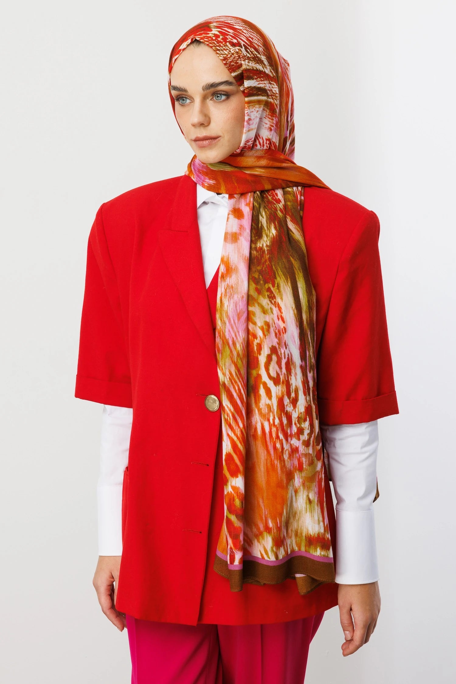 Leopard Print Ramie Scarf - Orange