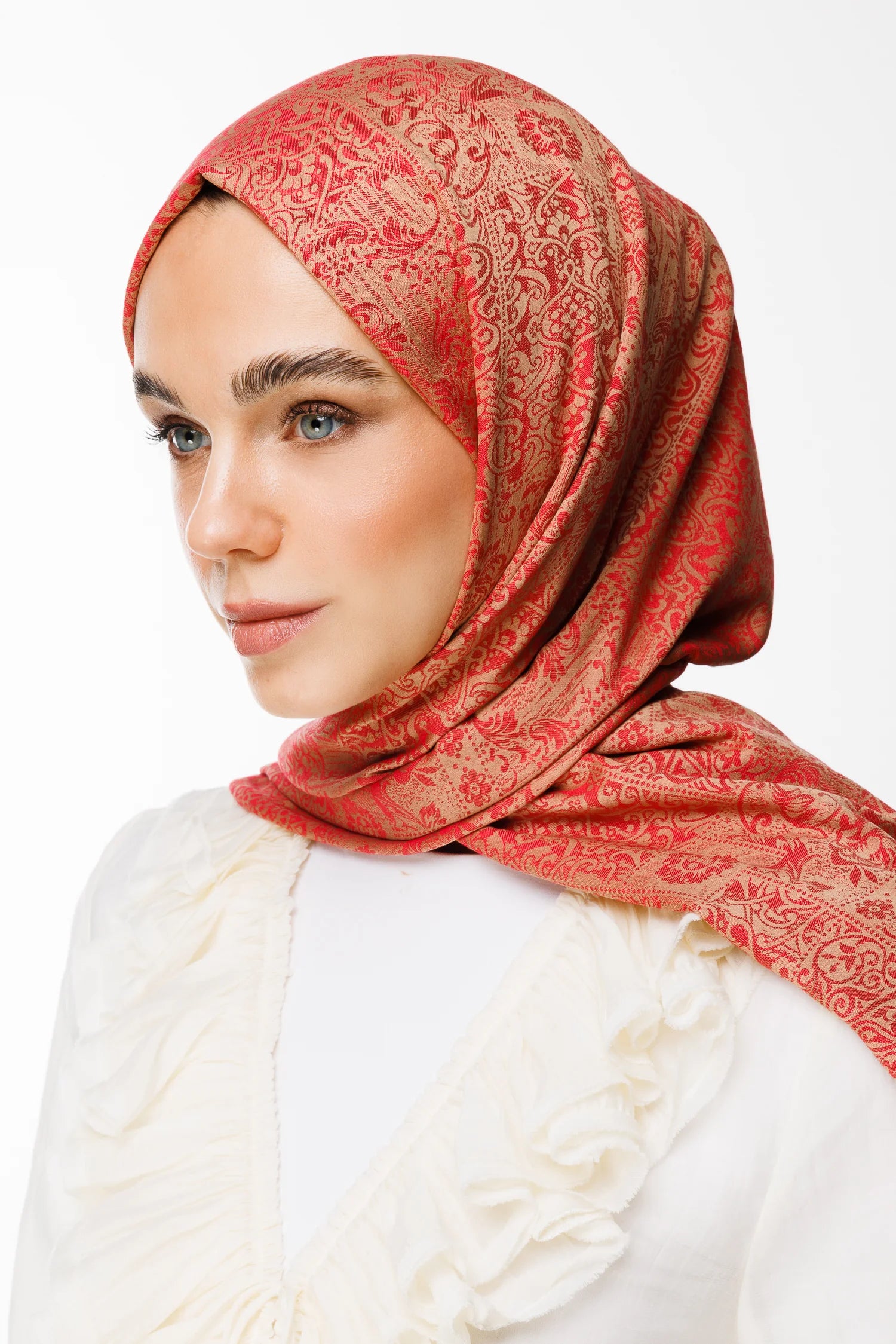 Henna Pattern Double-Sided Scarf - Mink-Red