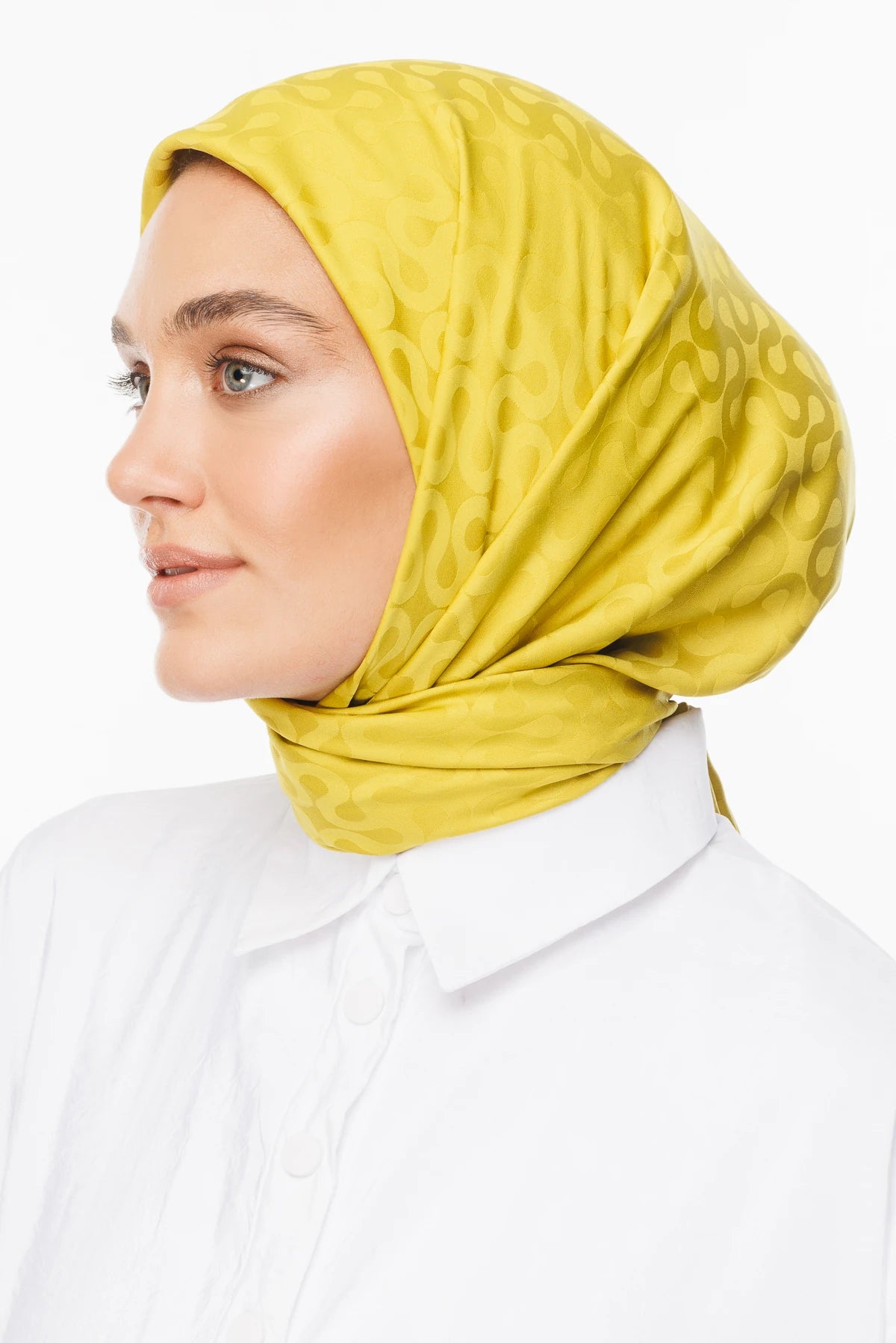 Moon Pattern Silky Jacquard Scarf - Olive Green