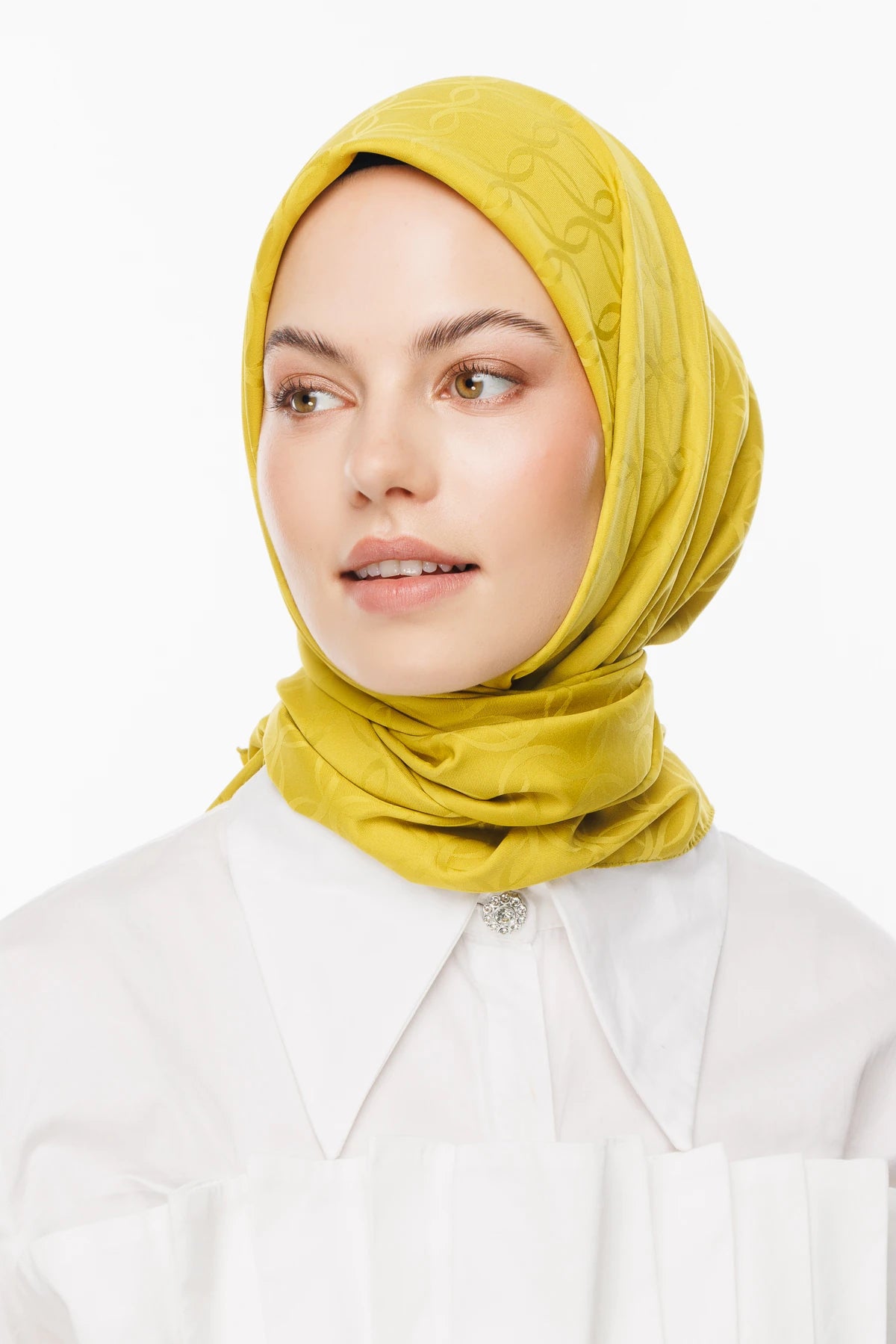 London Pattern Silky Jacquard Scarf - Olive Green