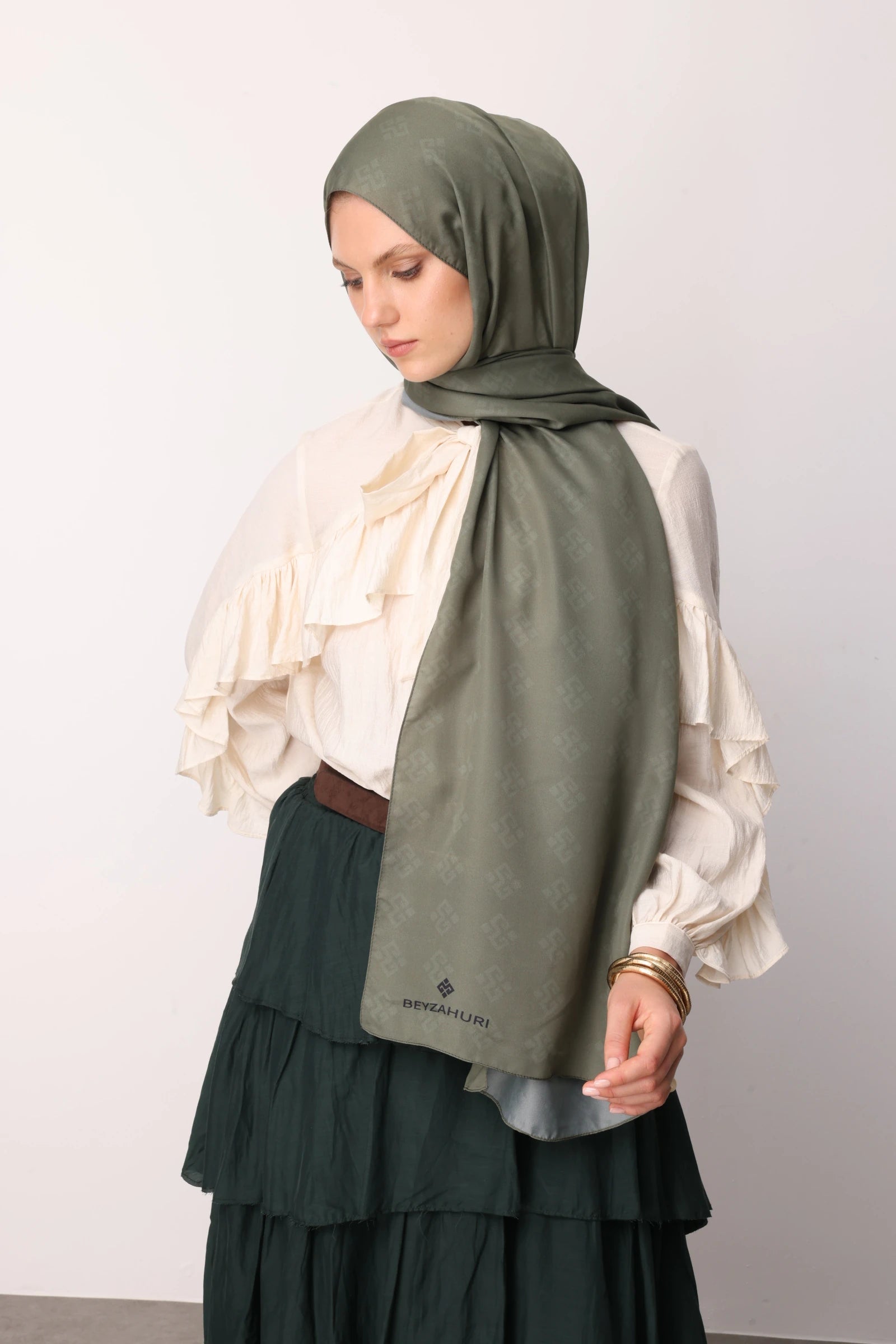Elibelinde Pattern Sakura Silk Shawl - Khaki
