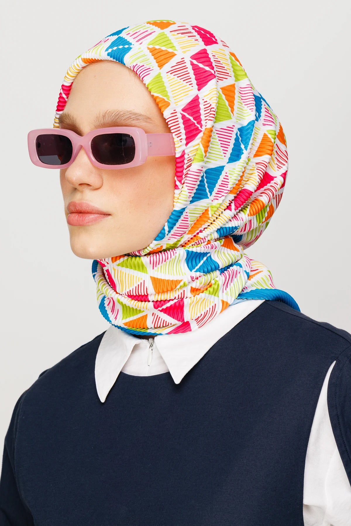 Prism Pattern Pleated Scarf - Blue