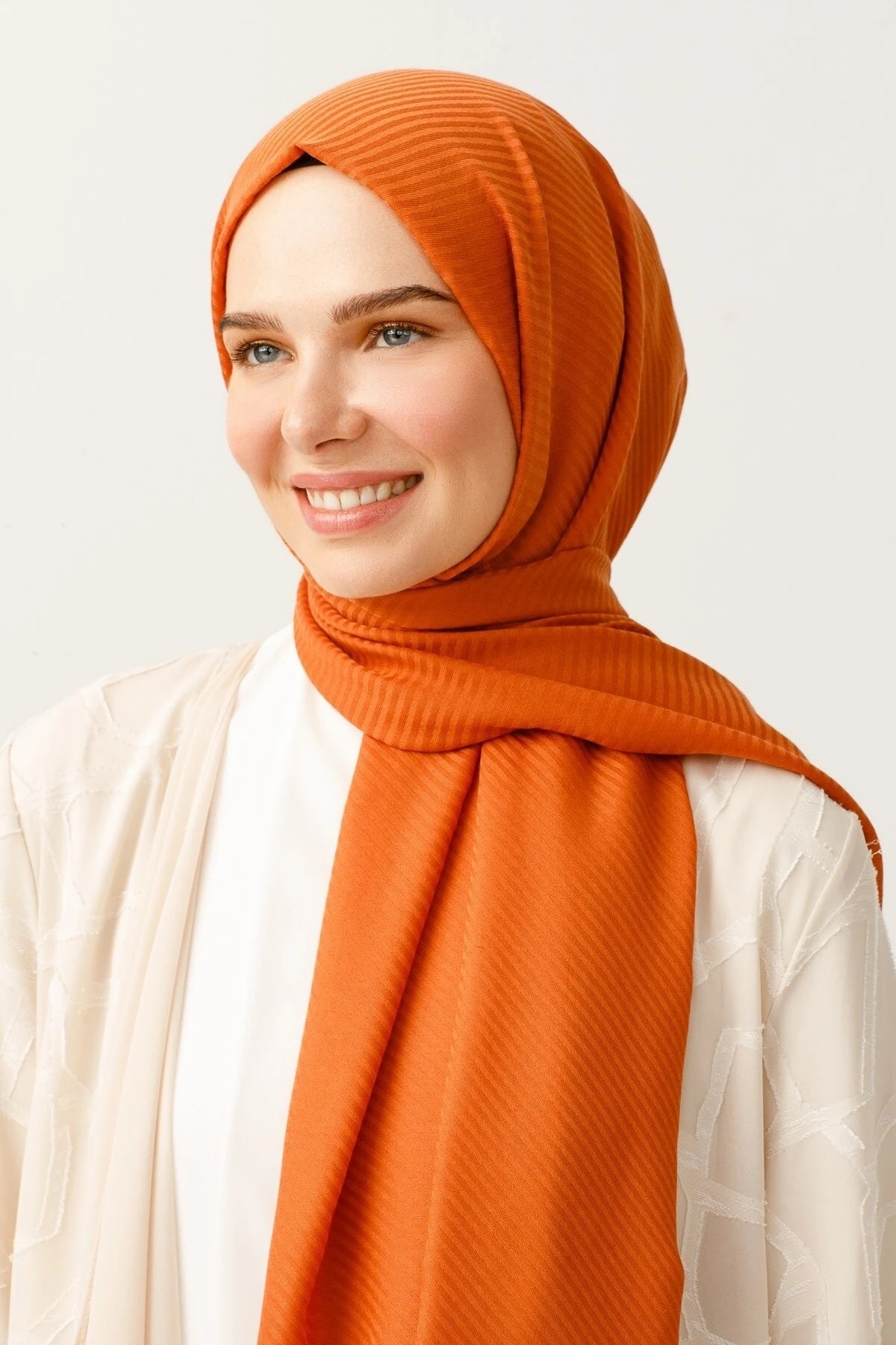 Striped Pattern Cotton Jacquard Scarf - Tile