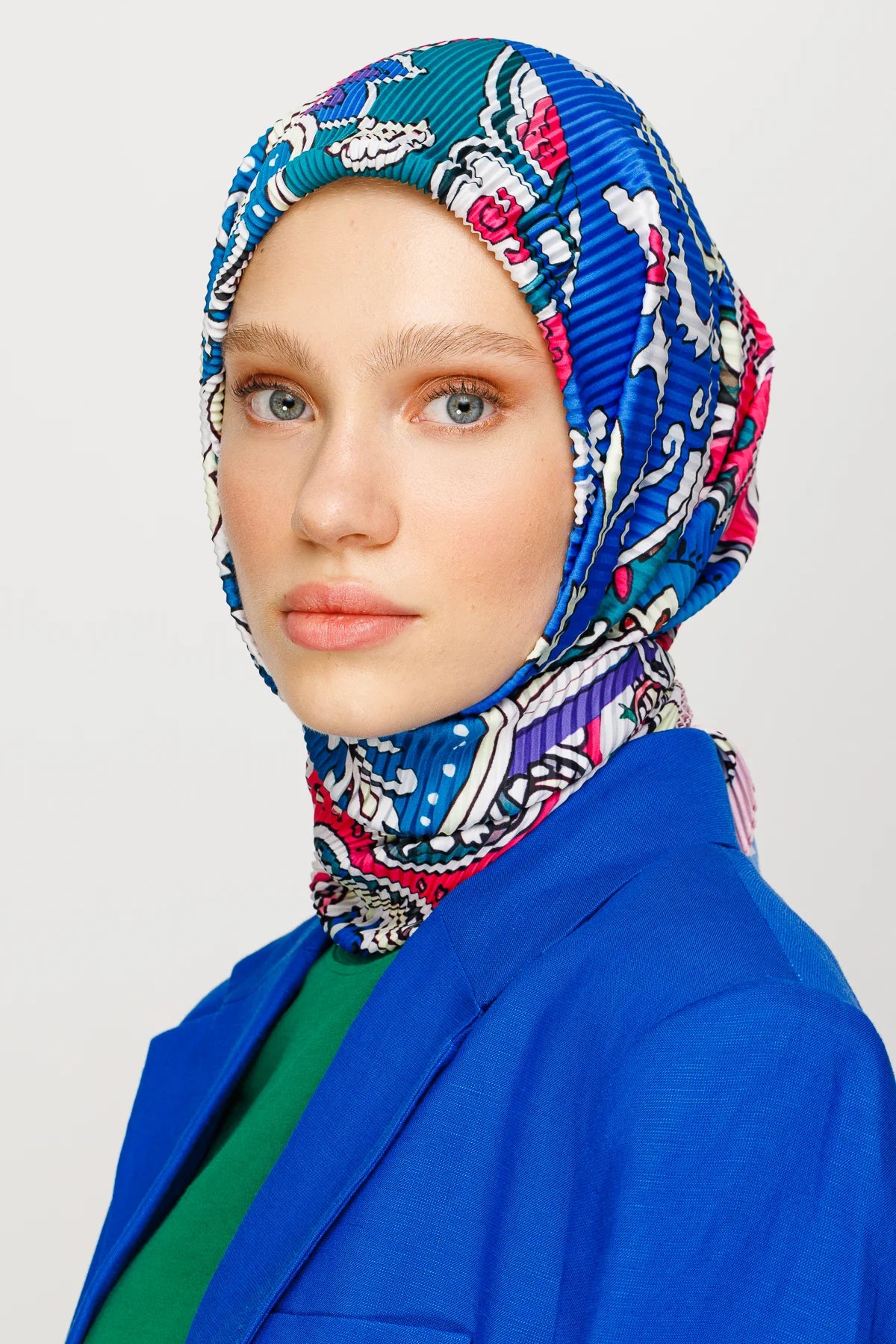 40 Pattern Pleated Scarf - Saks Blue