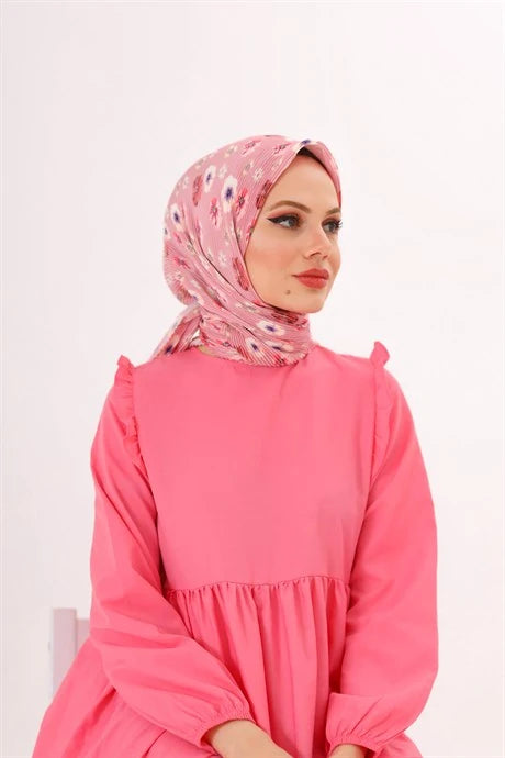 Efsun Pattern Pleated Scarf - Dried Rose