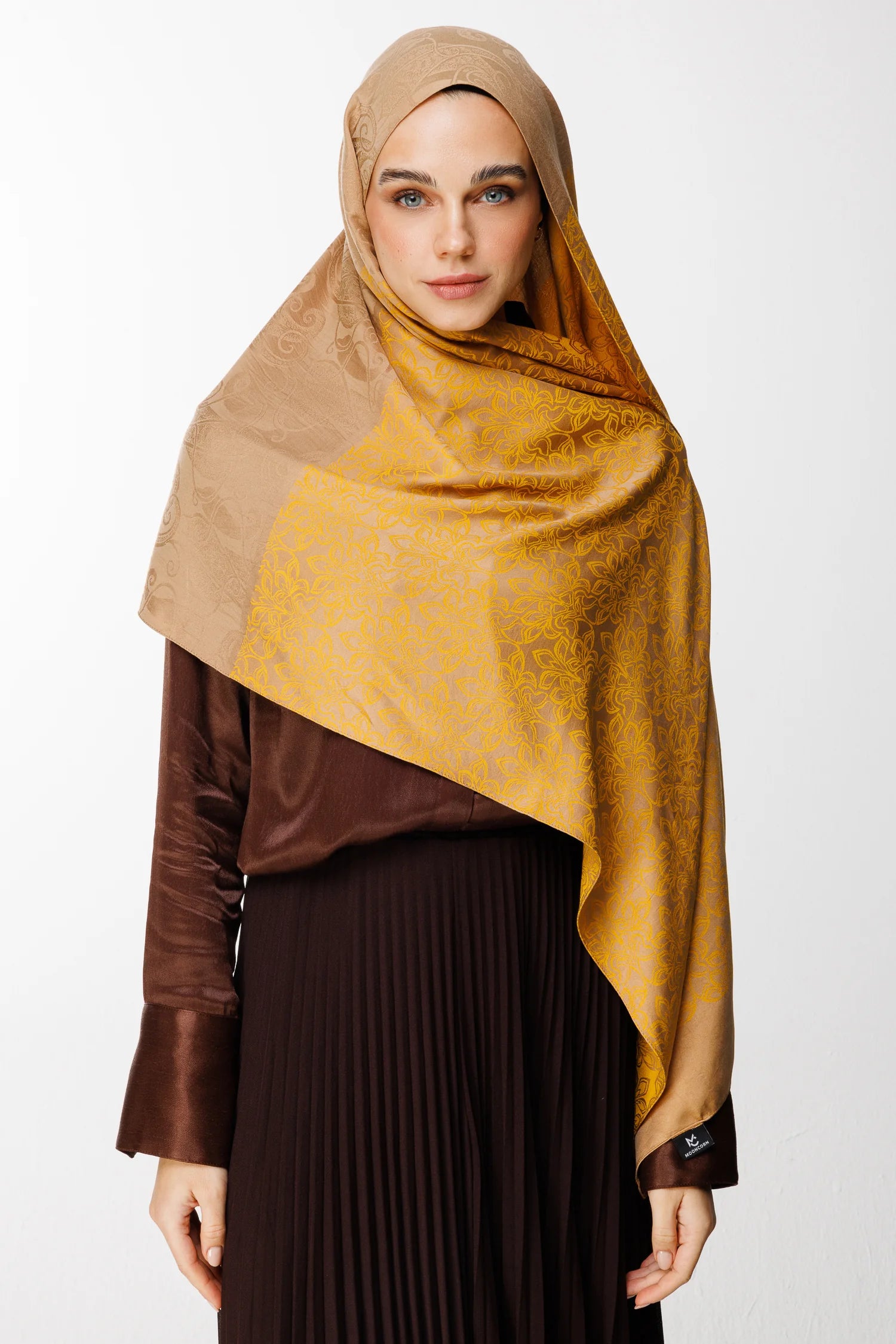 Nora Pattern Double-Sided Scarf - Mink-Mustard