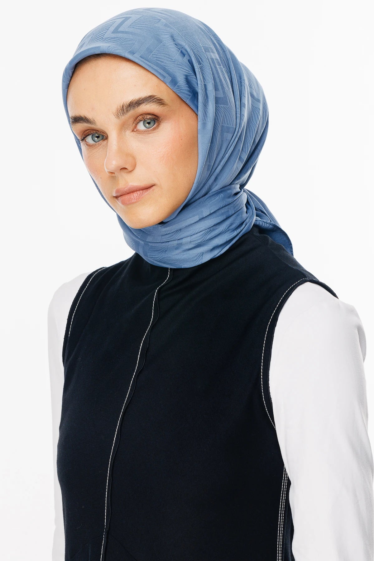 Viora Pattern Silky Jacquard Scarf - Sky Blue