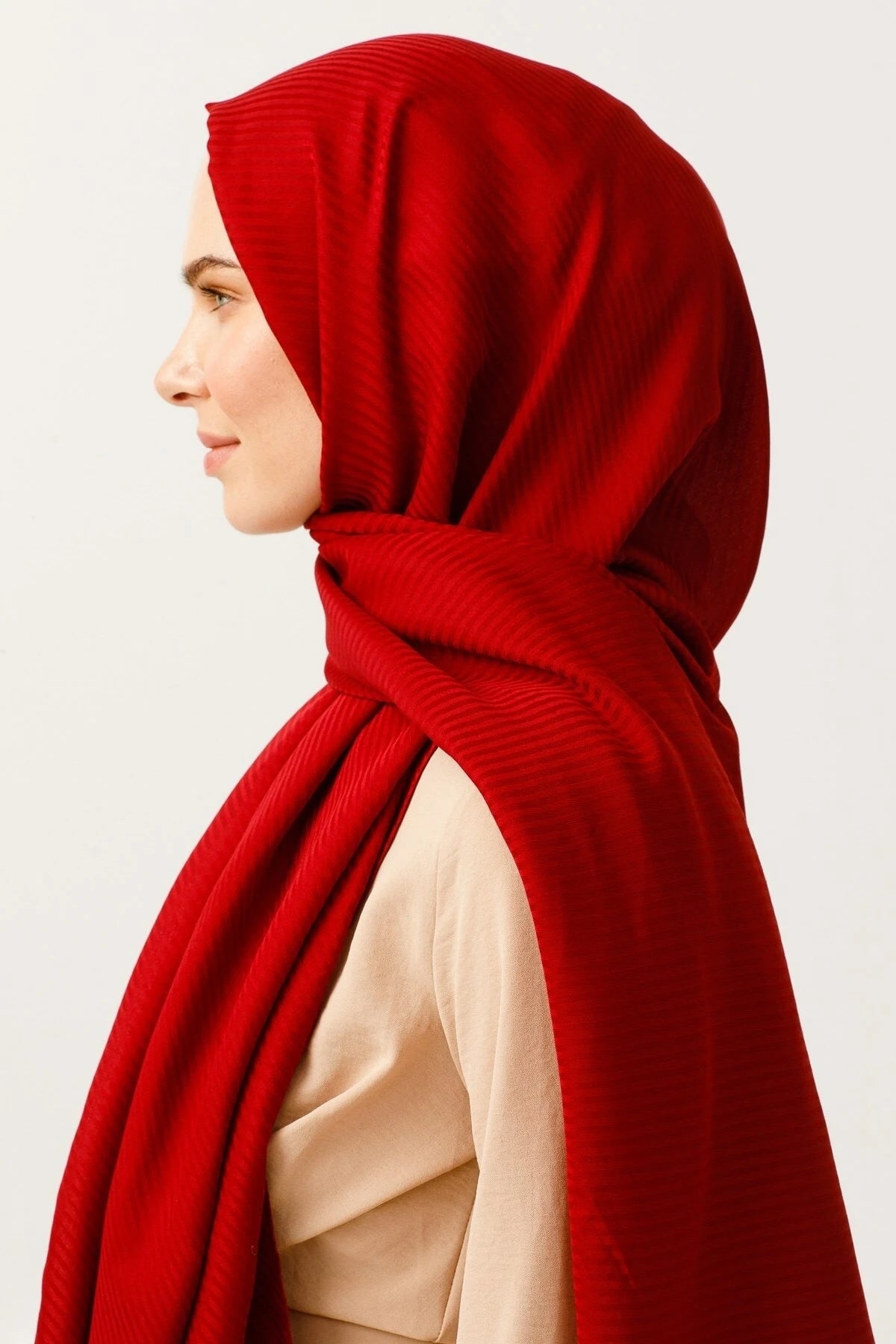 Striped Pattern Cotton Jacquard Scarf - Burgundy