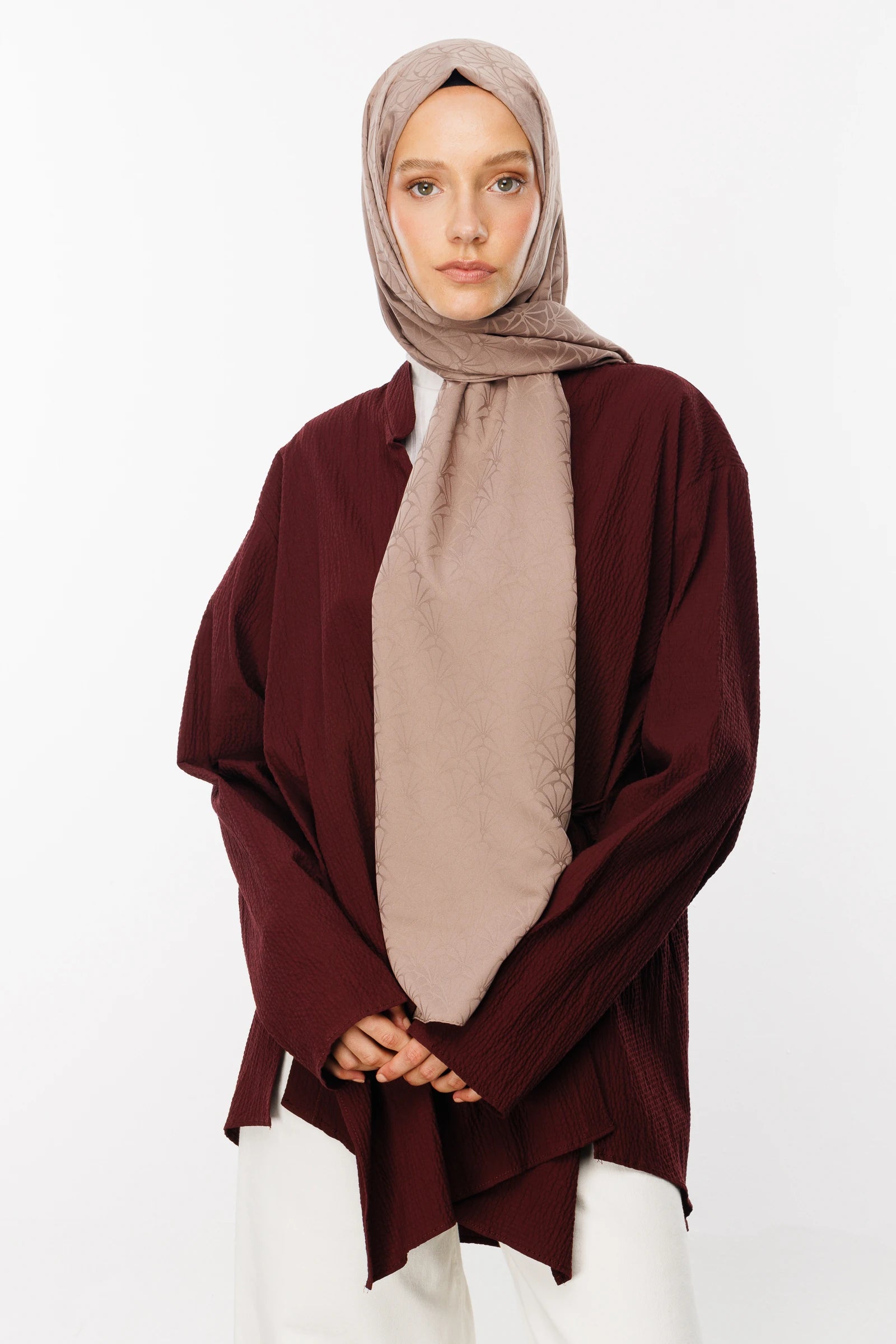 Lotus Pattern Silky Jacquard Scarf - Canyon