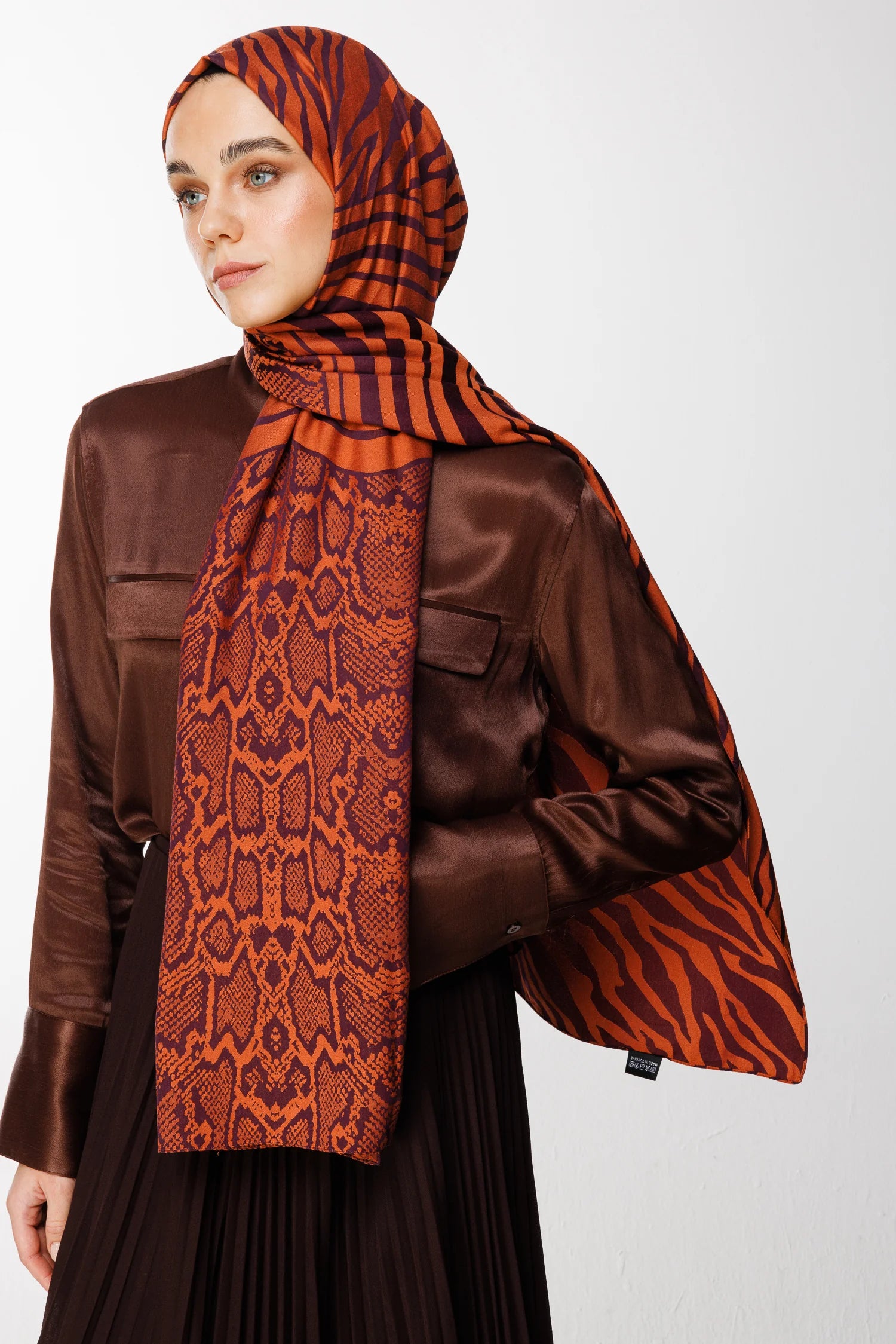 Riad Pattern Double-Sided Shawl - Purple-Orange