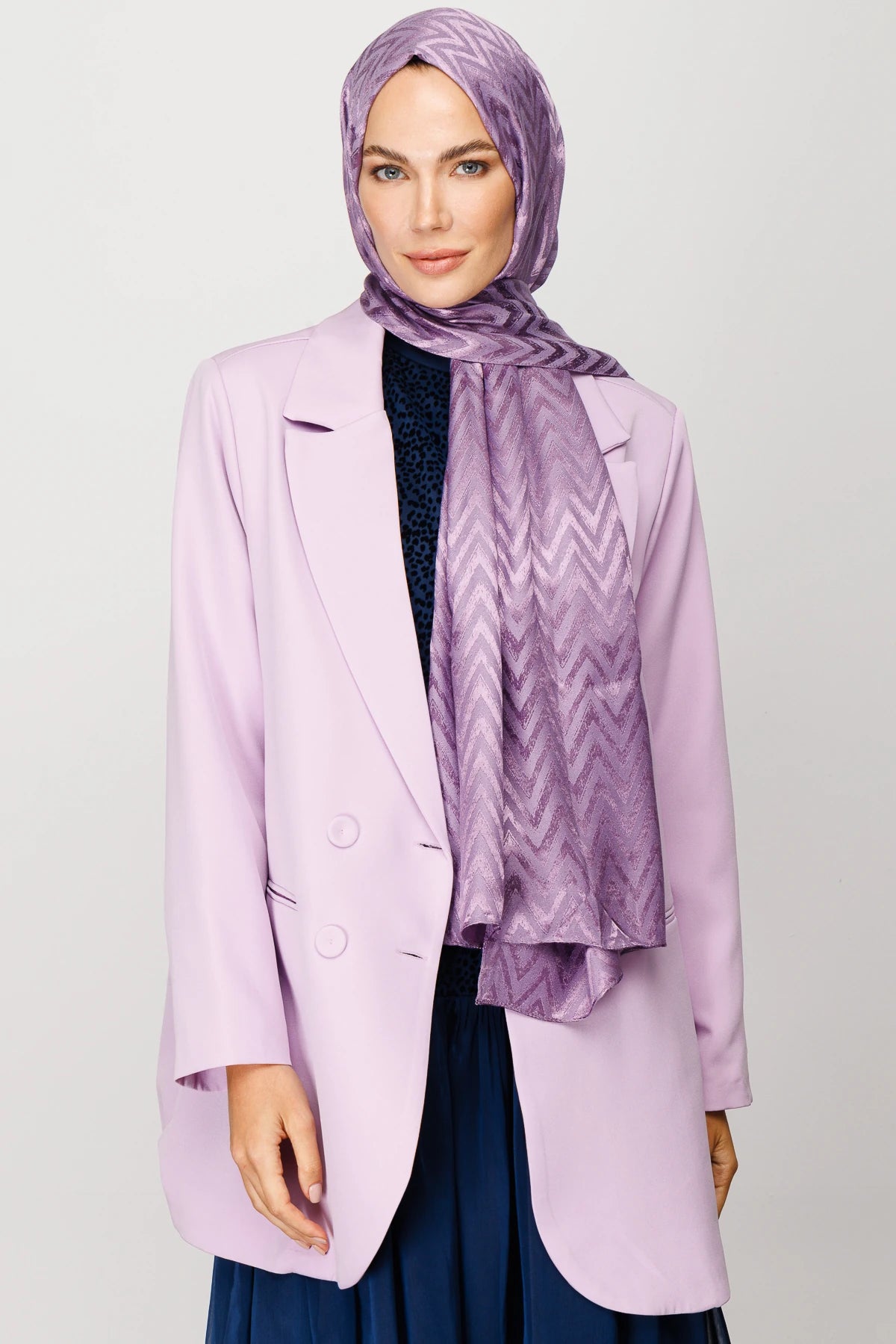 Zigzag Pattern Shiny Jacquard Scarf - Lavender