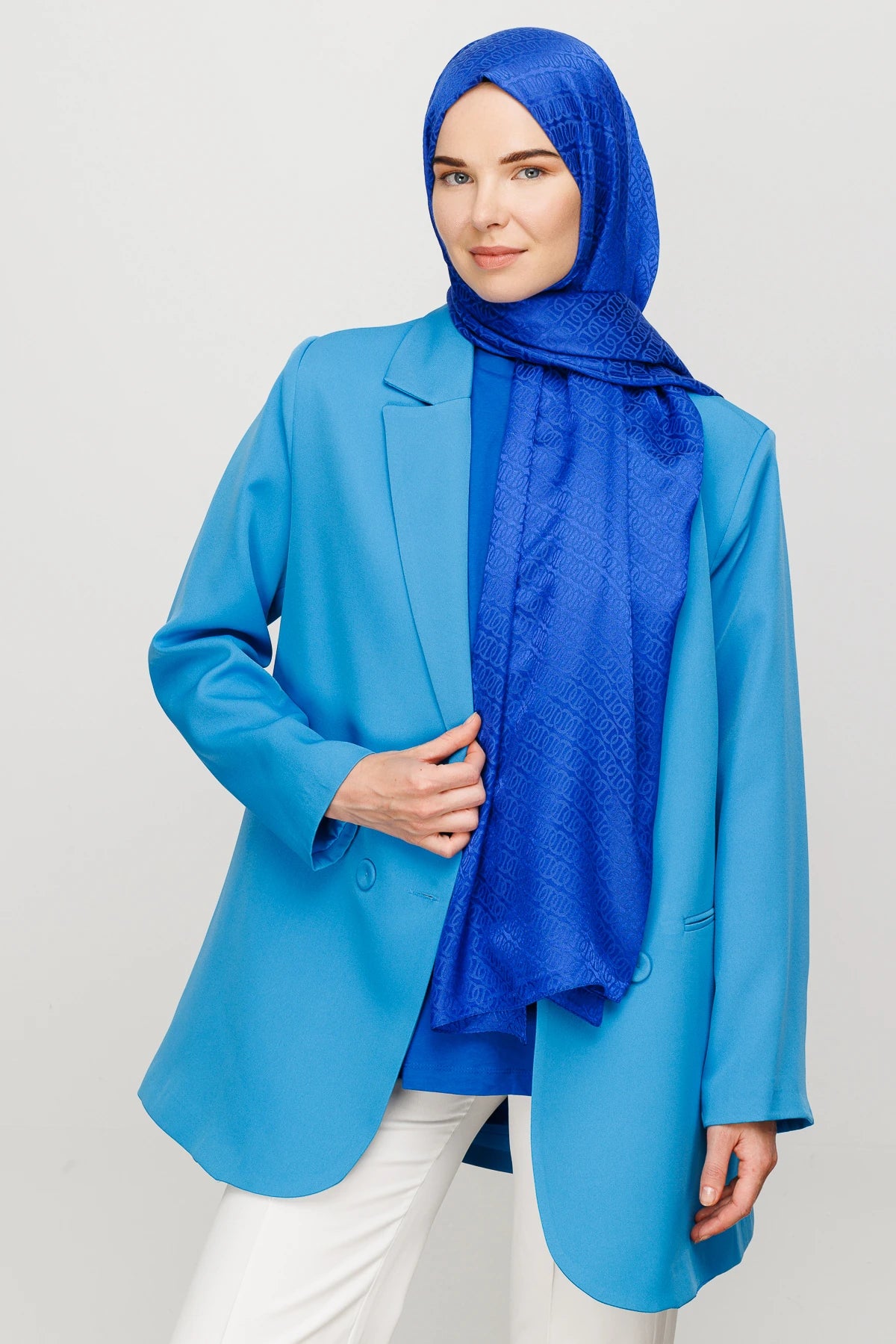 Forever Pattern Shiny Jacquard Scarf - Saks Blue