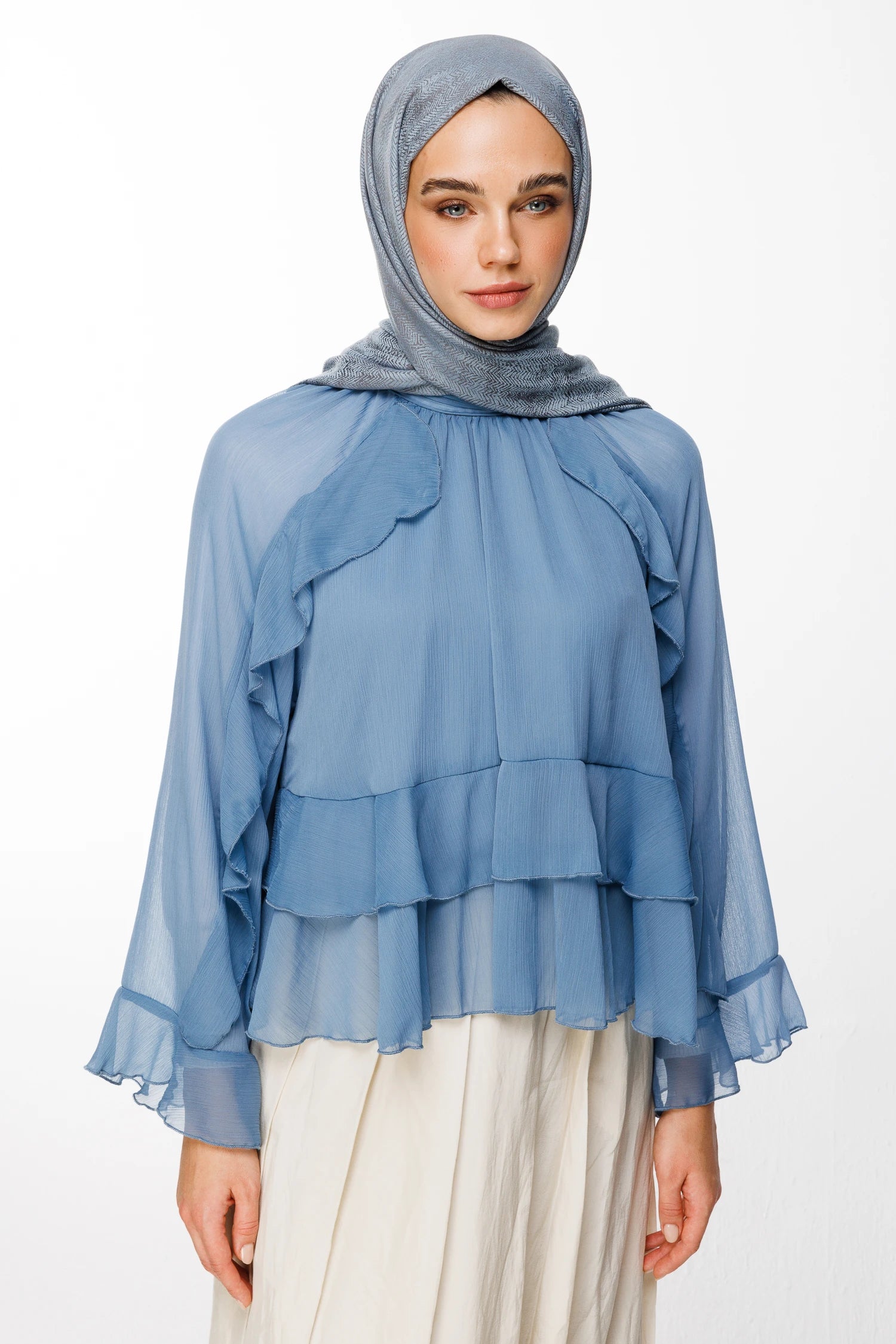 Sahara Pattern Double-Sided Shawl - Dark Gray-Light Blue